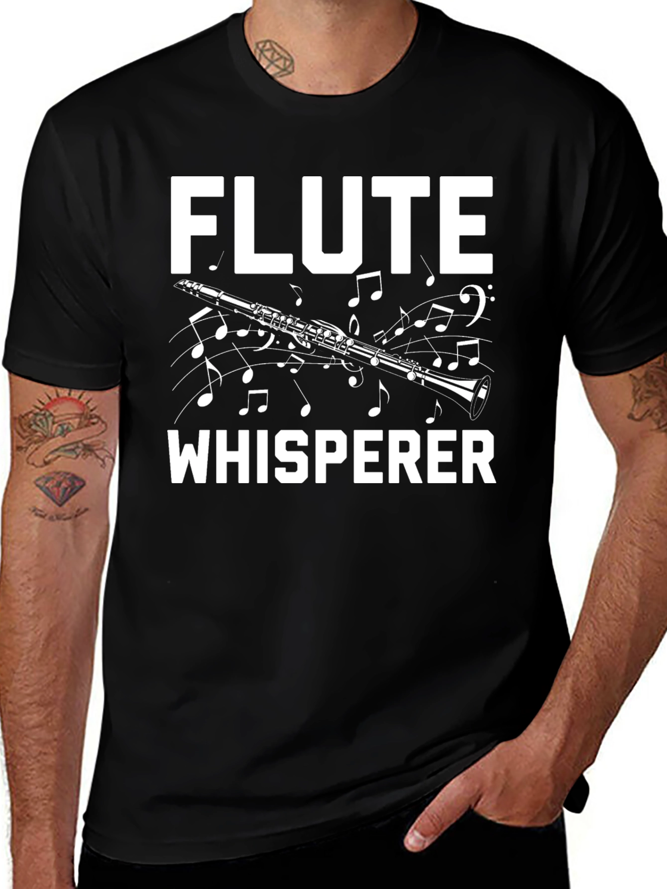 Variant 21 of Flute Whisperer Black T-Shirt Musician Band