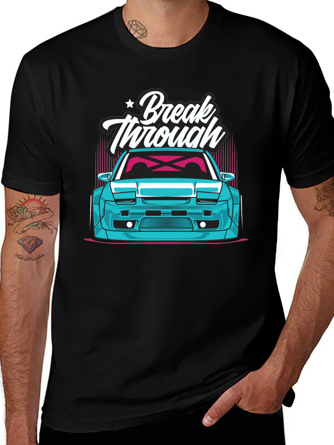 Variant 4 of Break Through Car Graphic Tee - Stylish Black T-Shirt