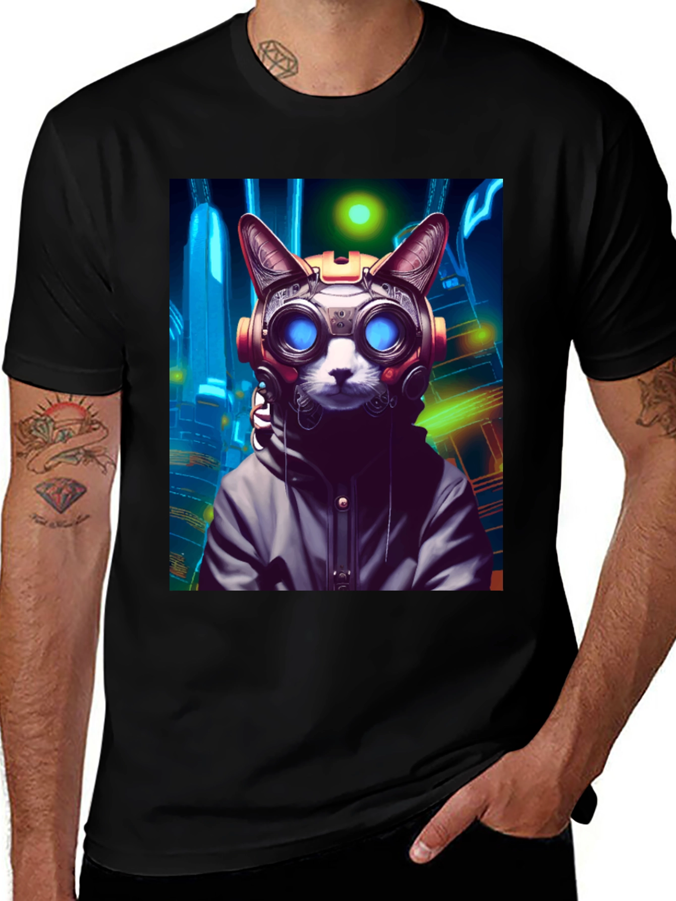 Variant 14 of Cyberpunk Cat Graphic Tee - Unique Urban Style