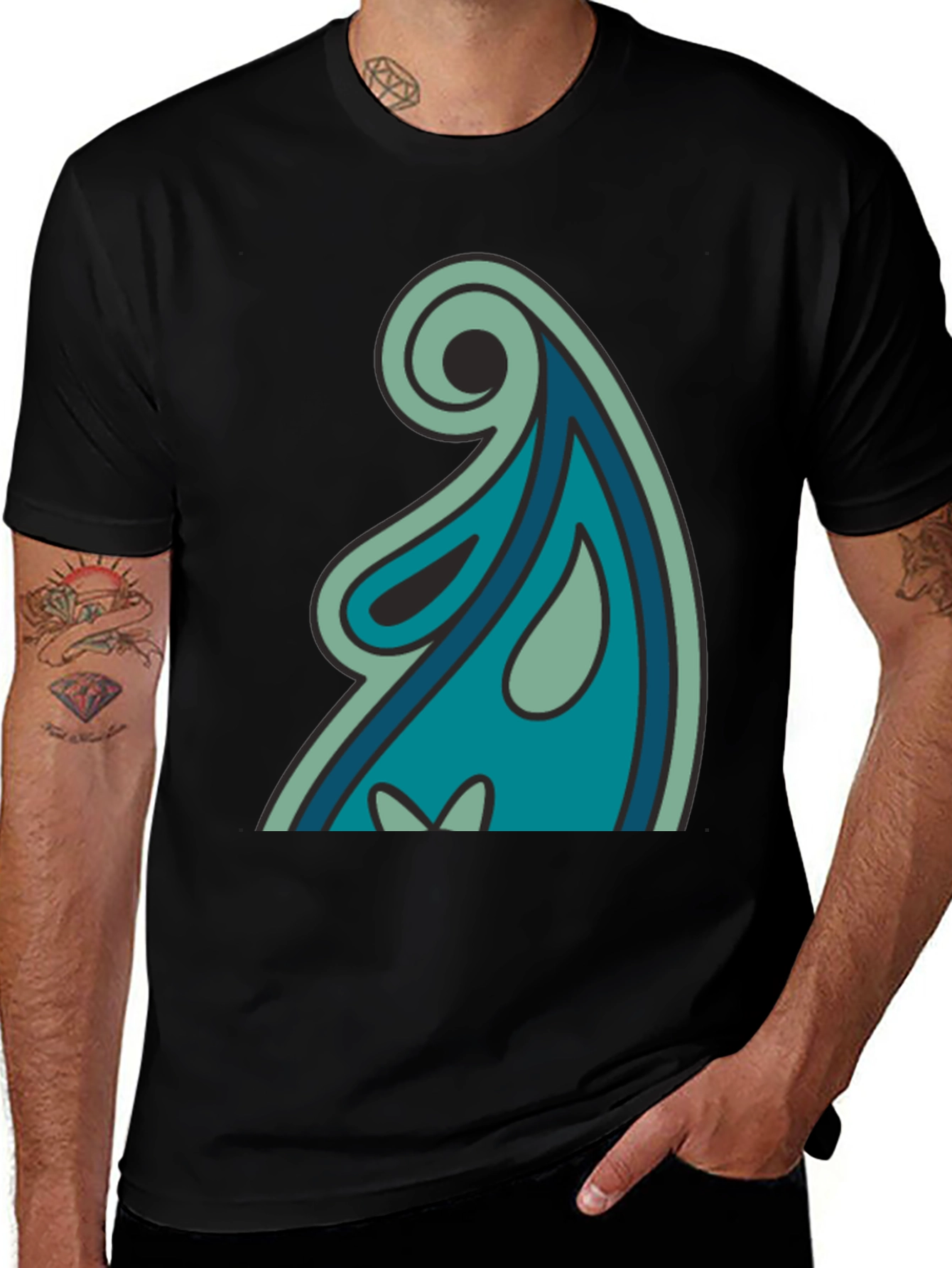 Stylish Abstract Swirl Graphic Tee - Black