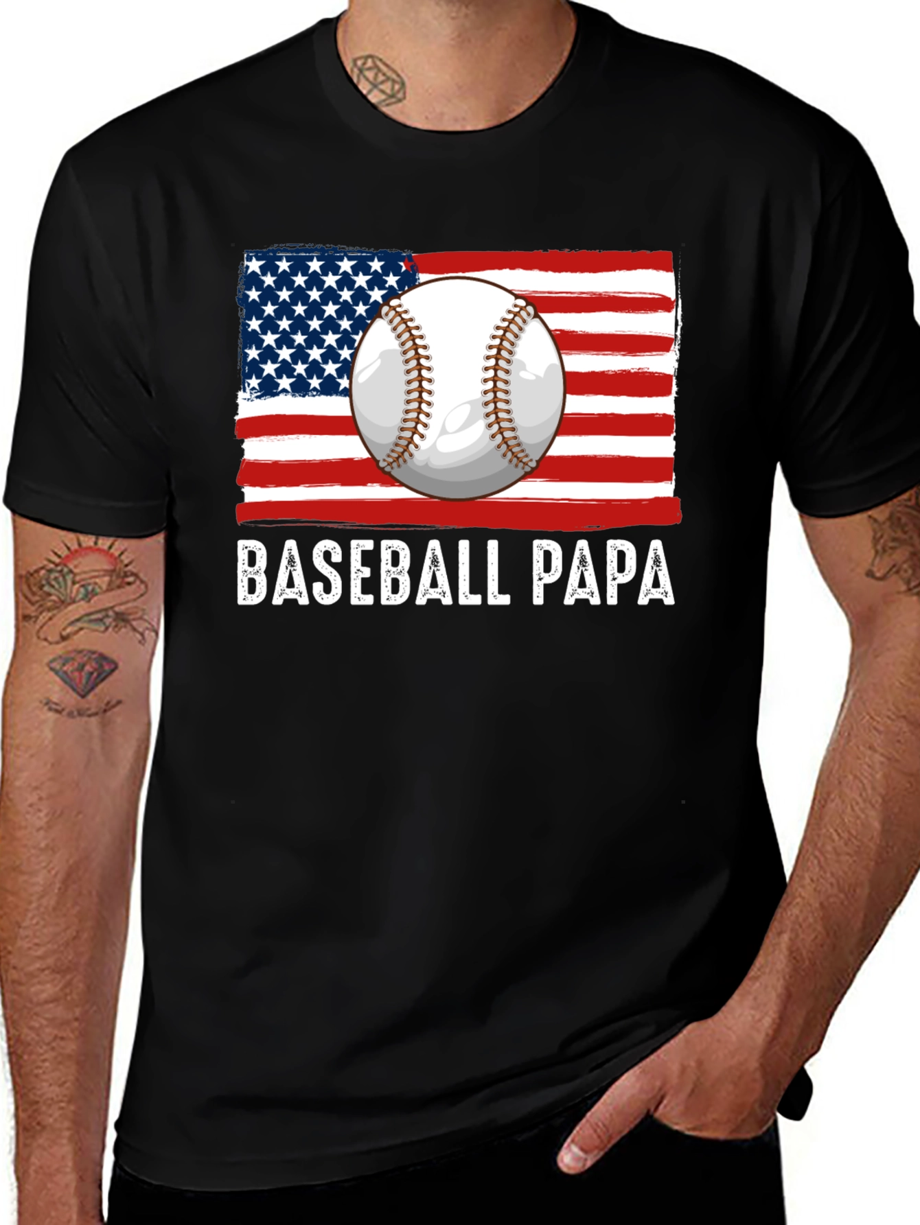 Variant 8 of Baseball Papa T-Shirt - USA Flag Design