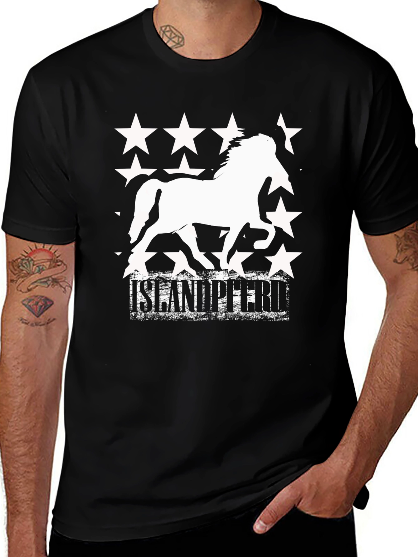 Icelandic Horse Star Graphic Tee - Black Cotton