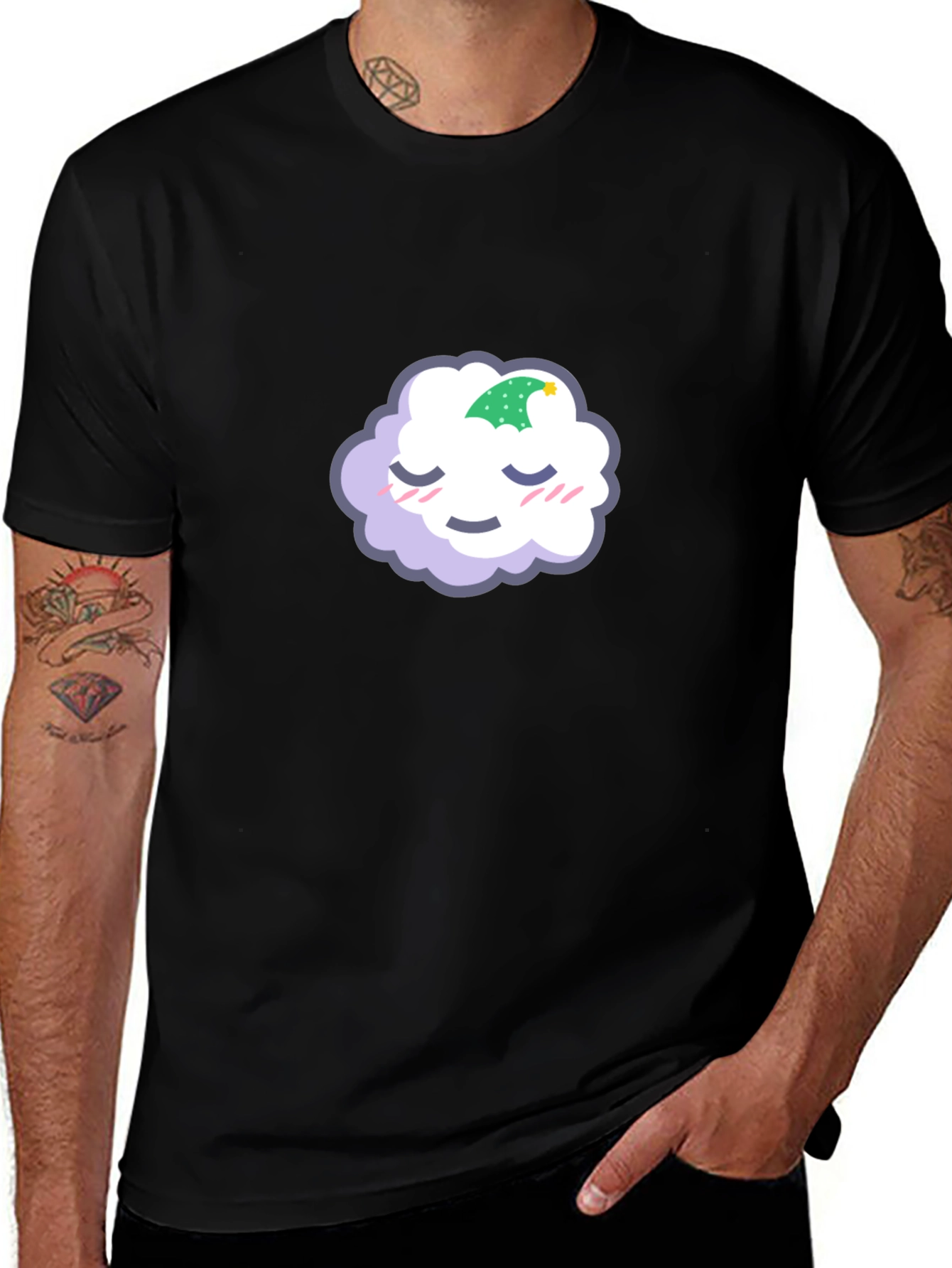 Variant 7 of Cute Sleeping Cloud Graphic Tee - Black Cotton Blend