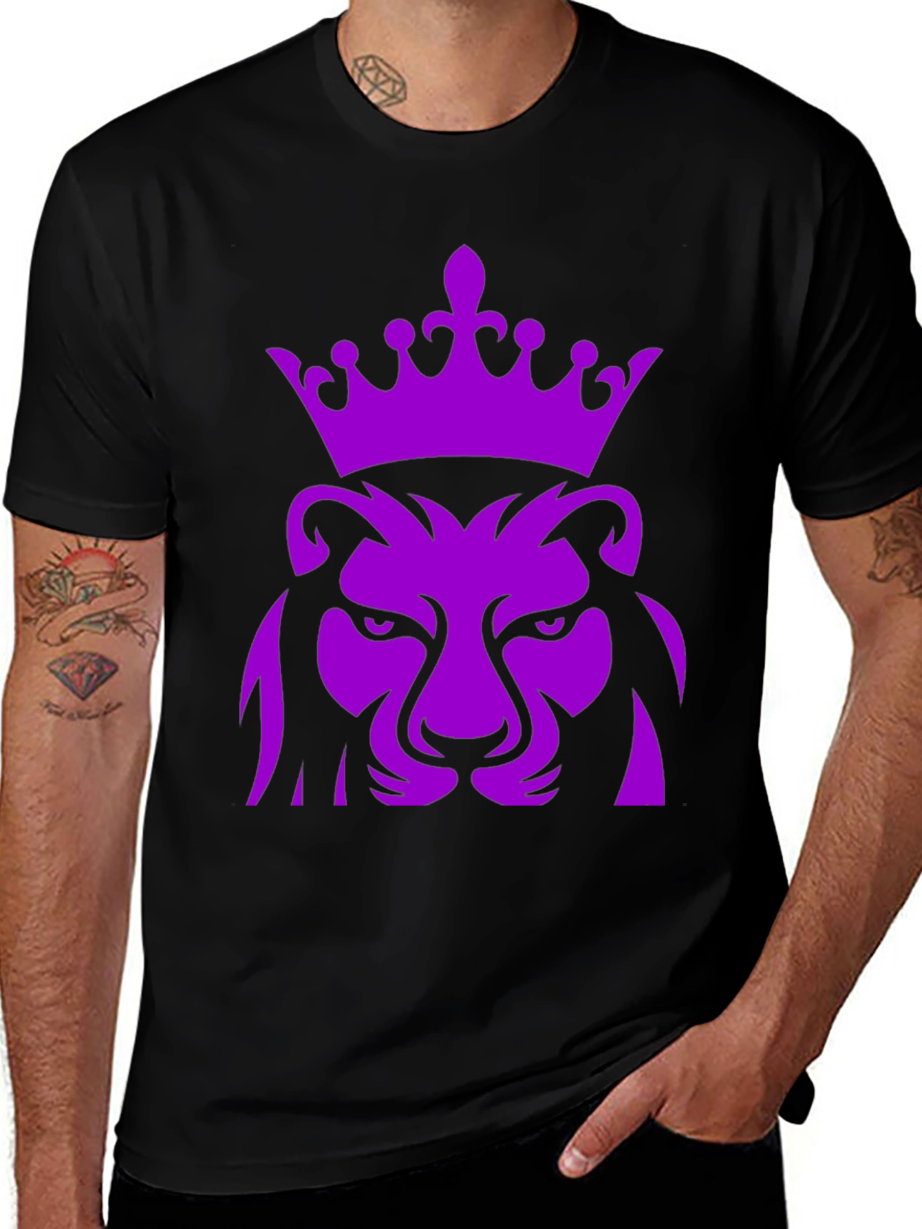 Variant 6 of Purple Lion King Crown Graphic Black T-Shirt