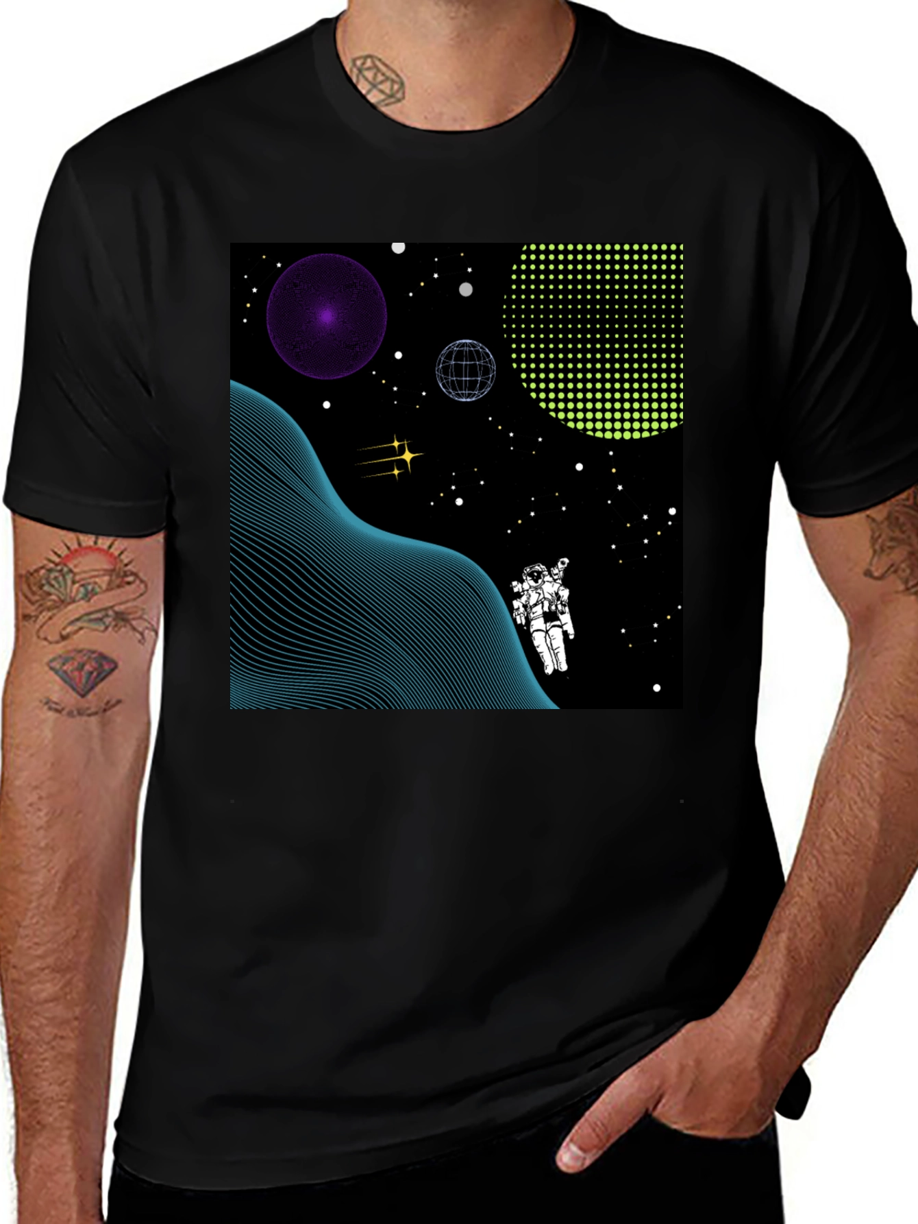Variant 19 of Astronaut Space Graphic Tee - Black Cotton T-Shirt