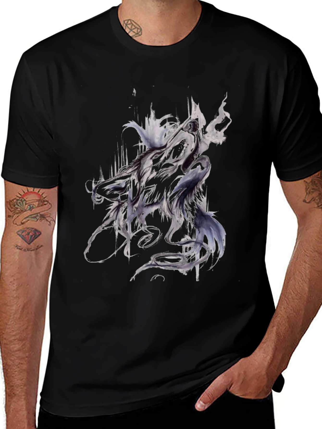 Variant 13 of Abstract Wolf Graphic Black T-Shirt
