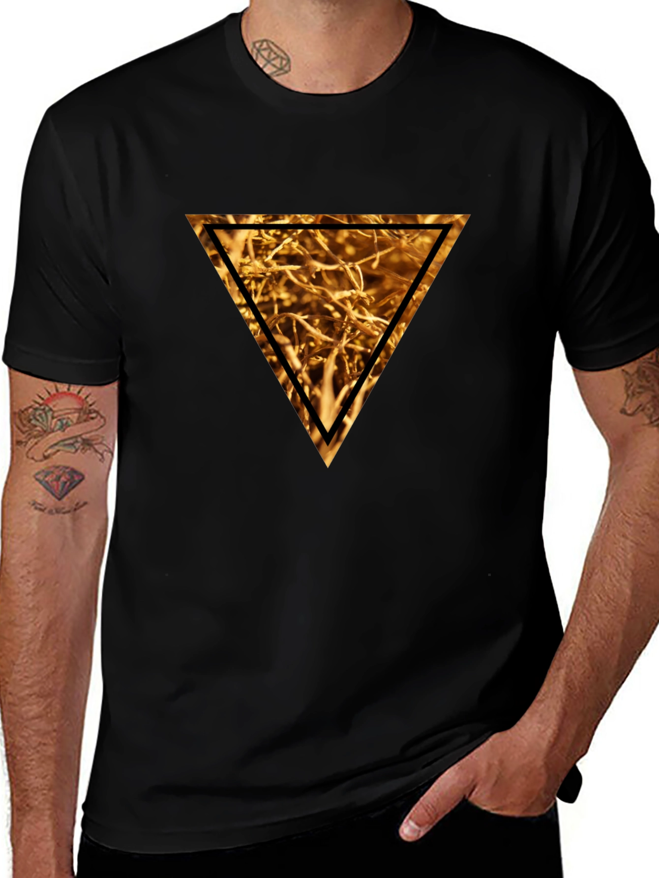 Variant 30 of Golden Triangle Graphic Tee - Stylish Men's Black T-Shirt