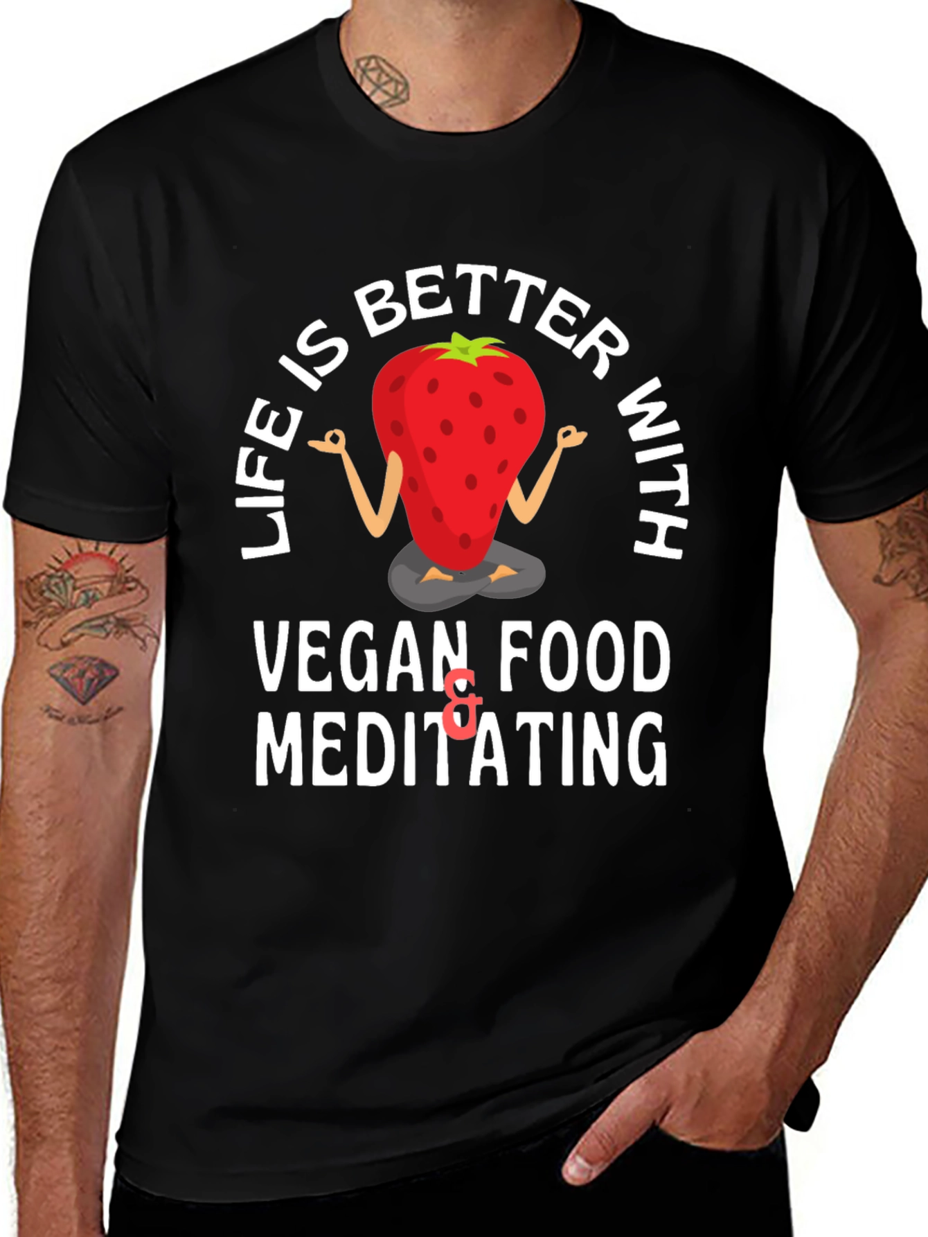 Variant 30 of Vegan Strawberry Meditating T-Shirt