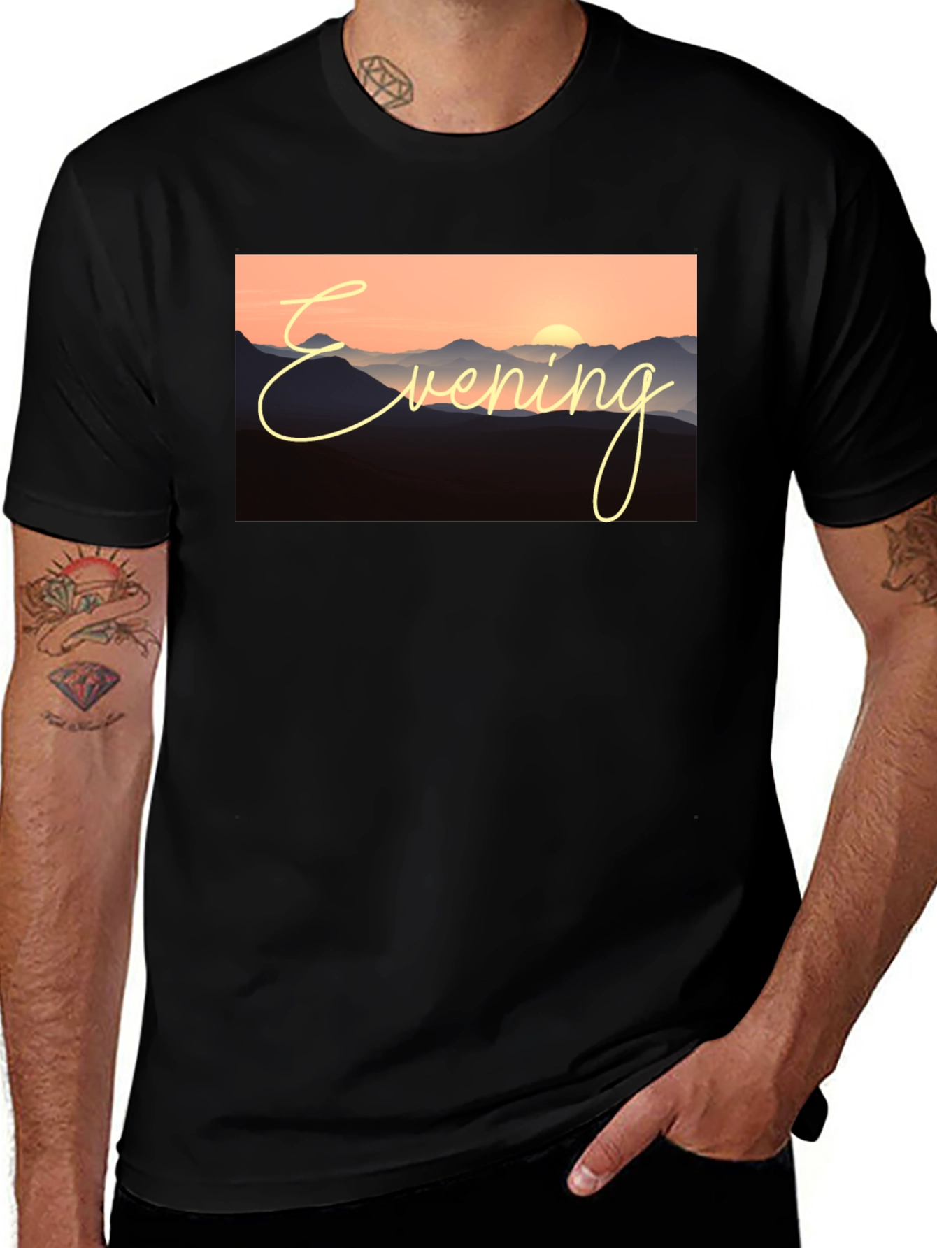 Variant 28 of Evening Mountain Sunset Black T-Shirt