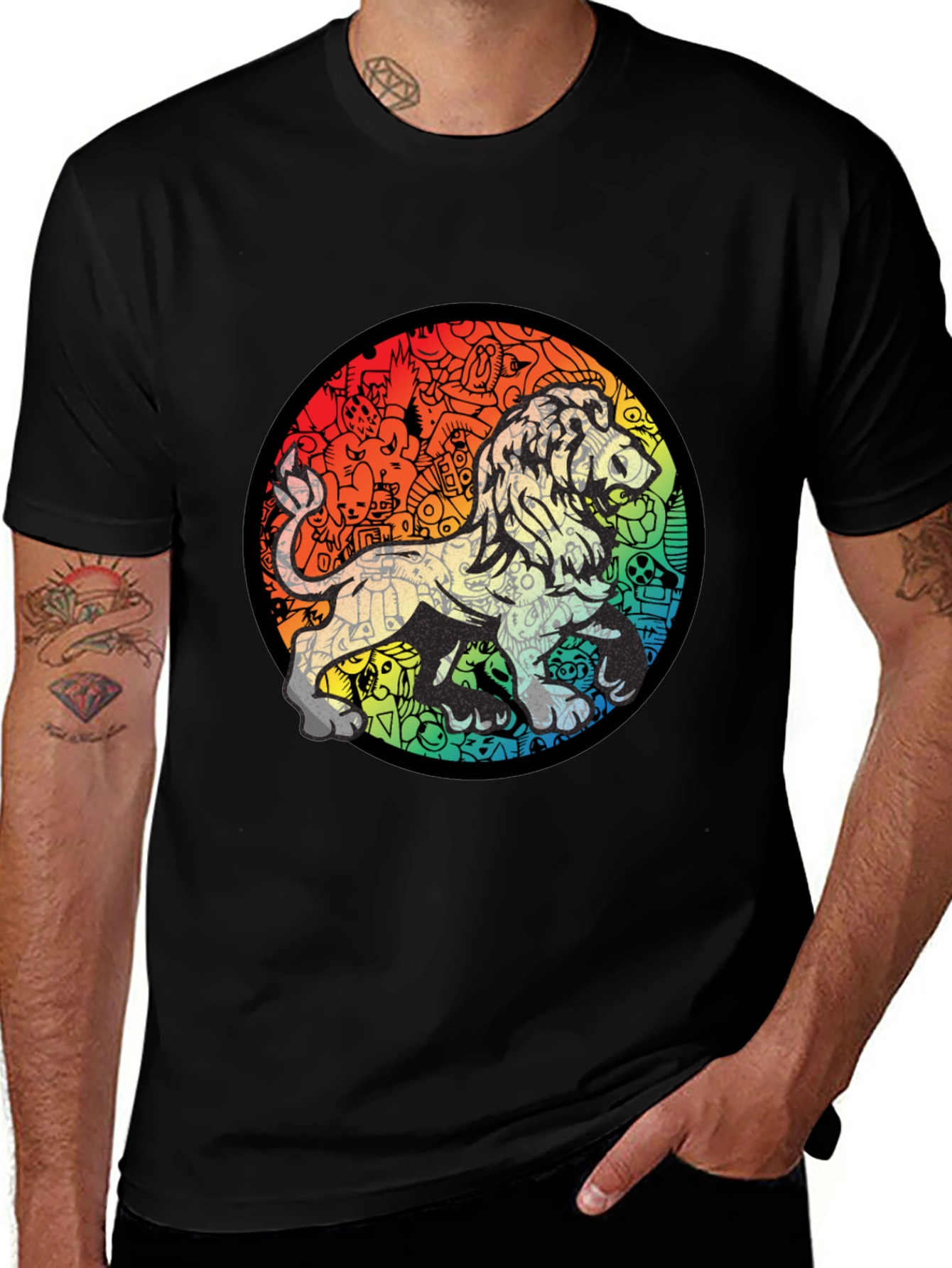Variant 13 of Lion Doodle Graphic Black T-Shirt