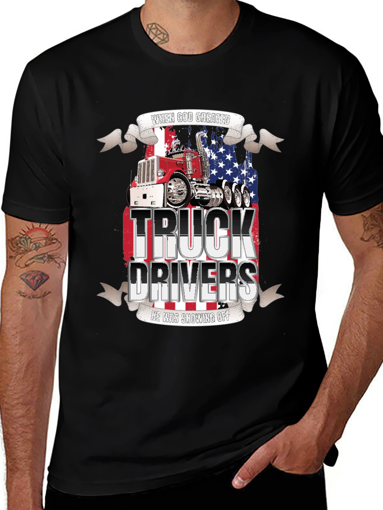 Variant 25 of Truck Driver T-Shirt: Patriotic Graphic Tee