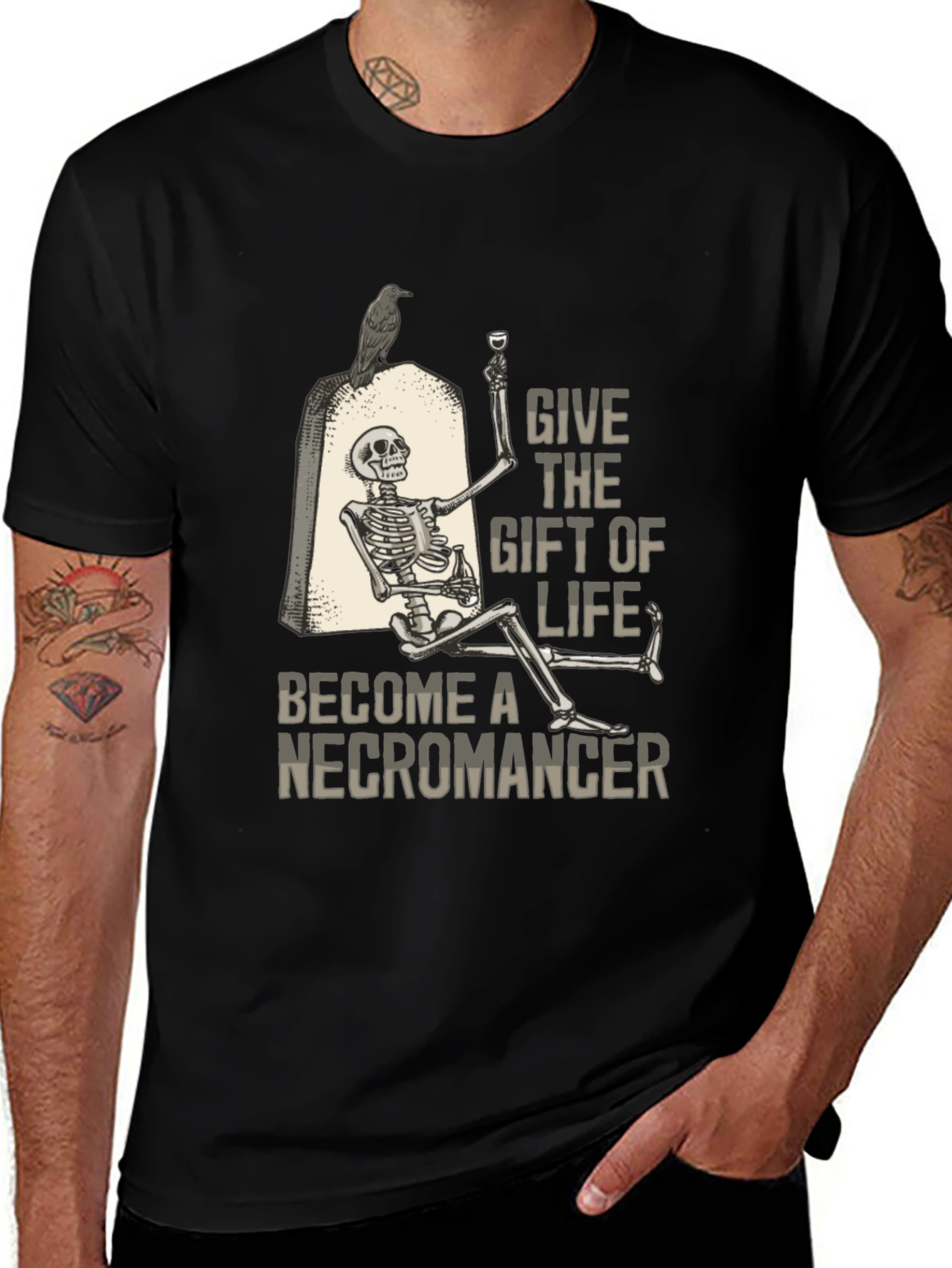 Variant 19 of Necromancer Skeleton Graphic Tee - Give the Gift of Life