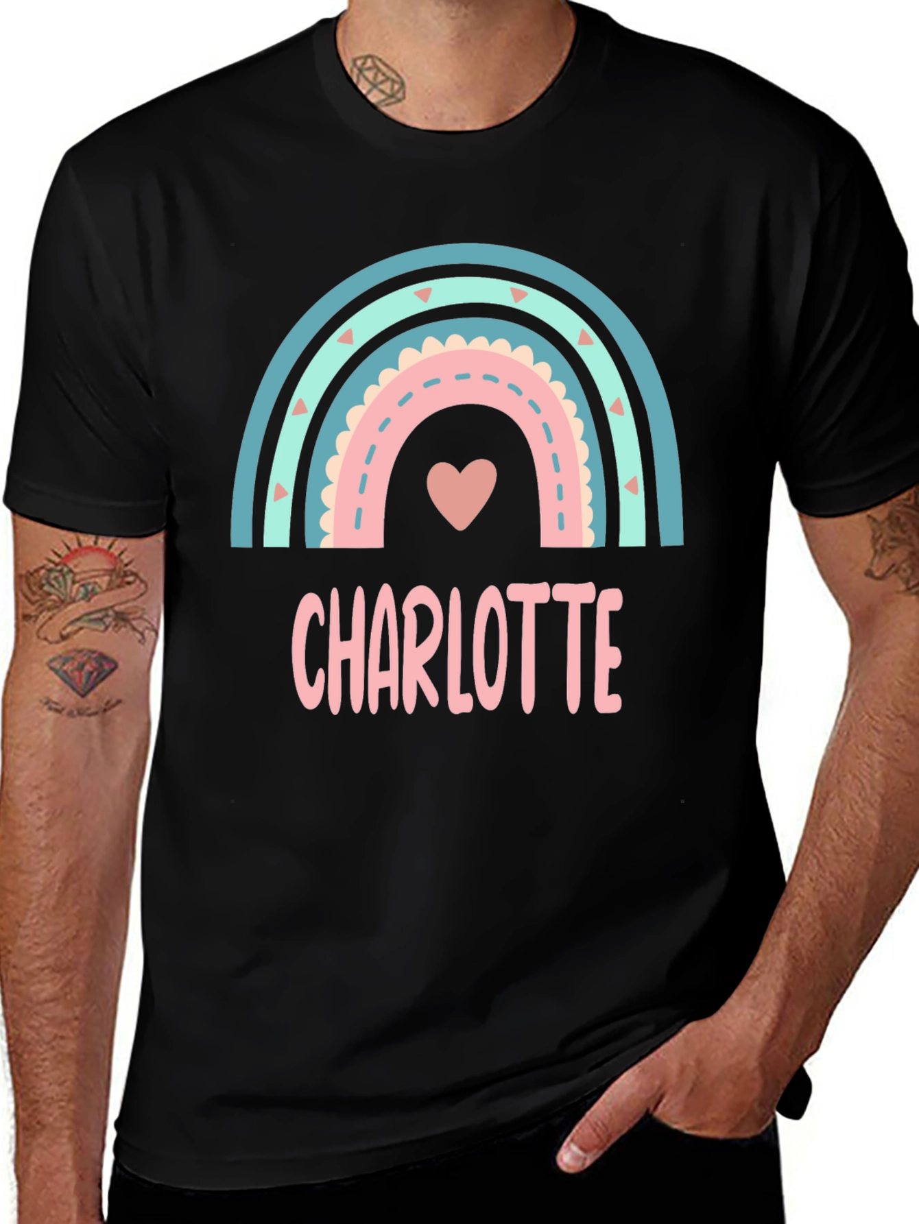 Personalized Charlotte Rainbow Heart T-Shirt