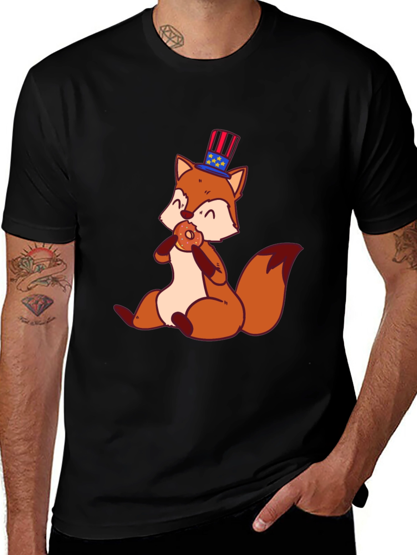 Variant 4 of  Patriotic Fox Eating Donut T-Shirt