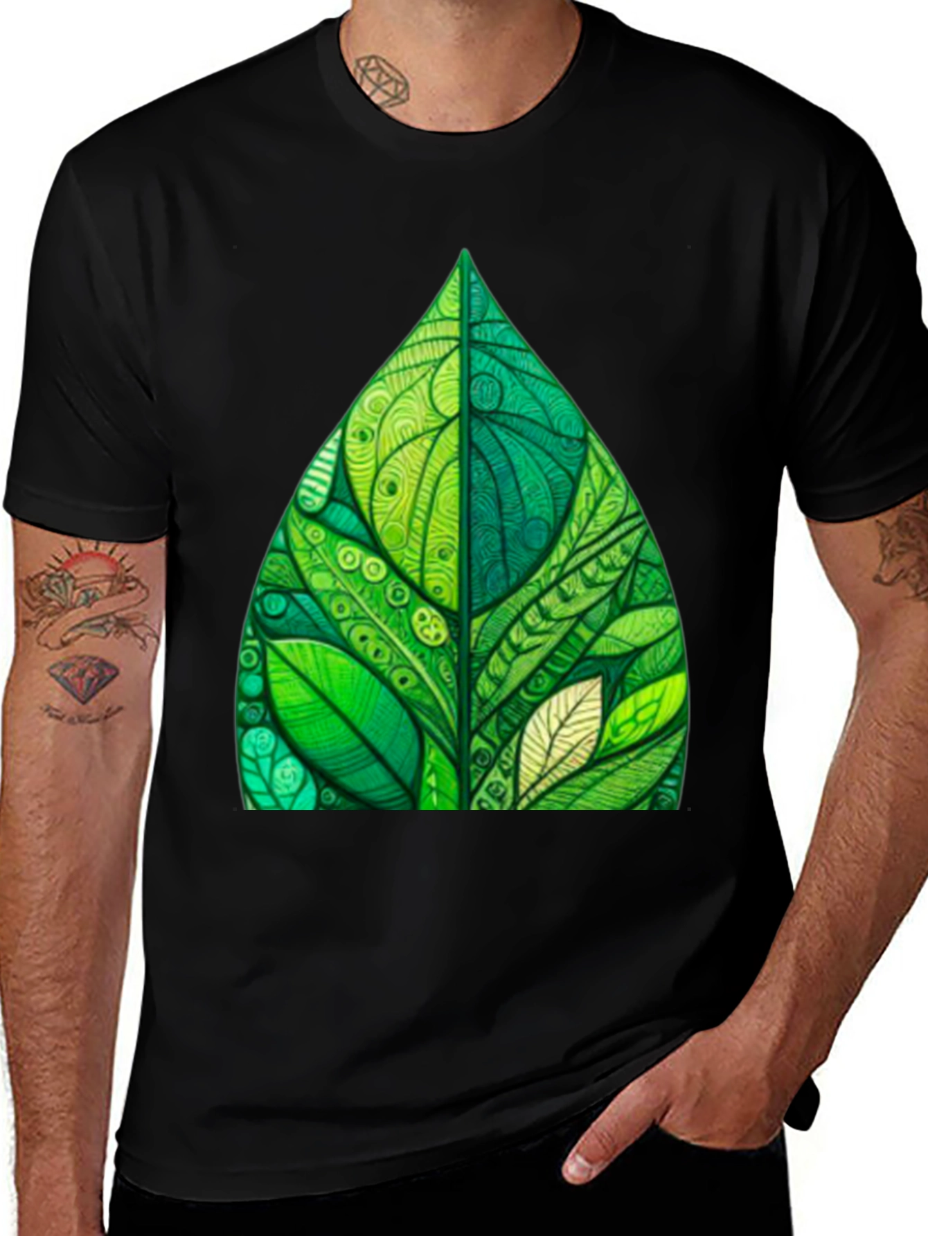 Variant 23 of Green Leaf Art Black T-Shirt