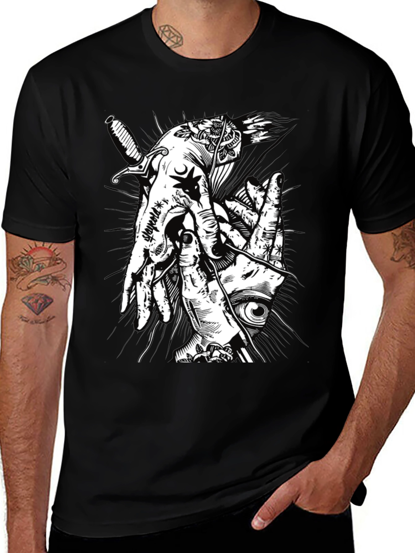 Mystic Hands Graphic Tee - Black Cotton T-Shirt