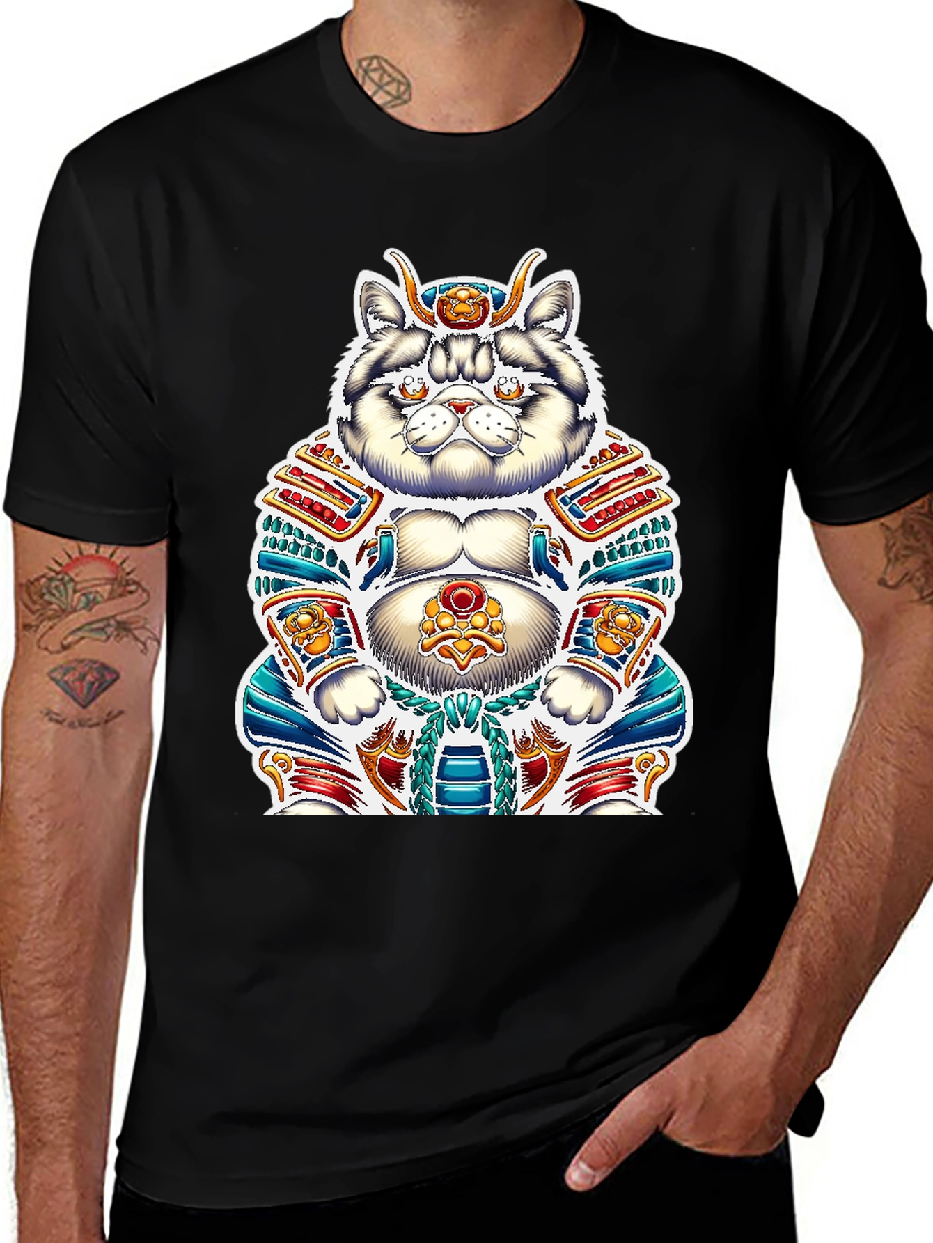 Variant 15 of Samurai Cat Graphic Tee - Unique Design