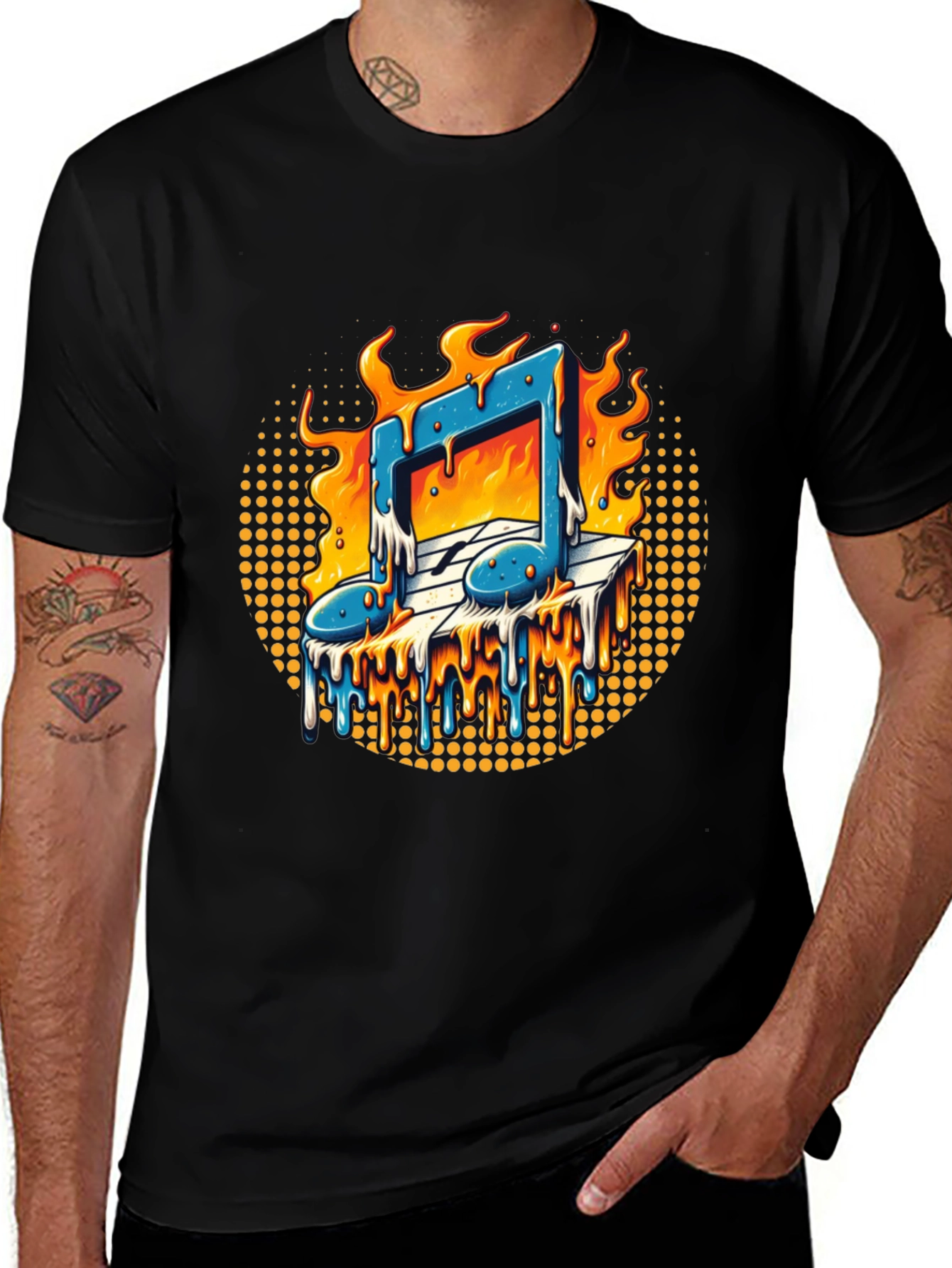 Black Fiery Music Note Graphic Tee main image