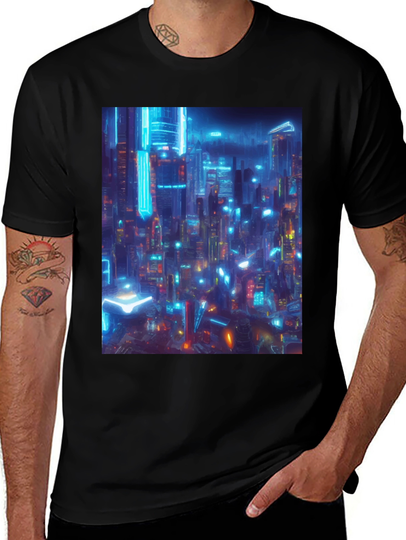 Variant 24 of Cyberpunk Cityscape Graphic Tee