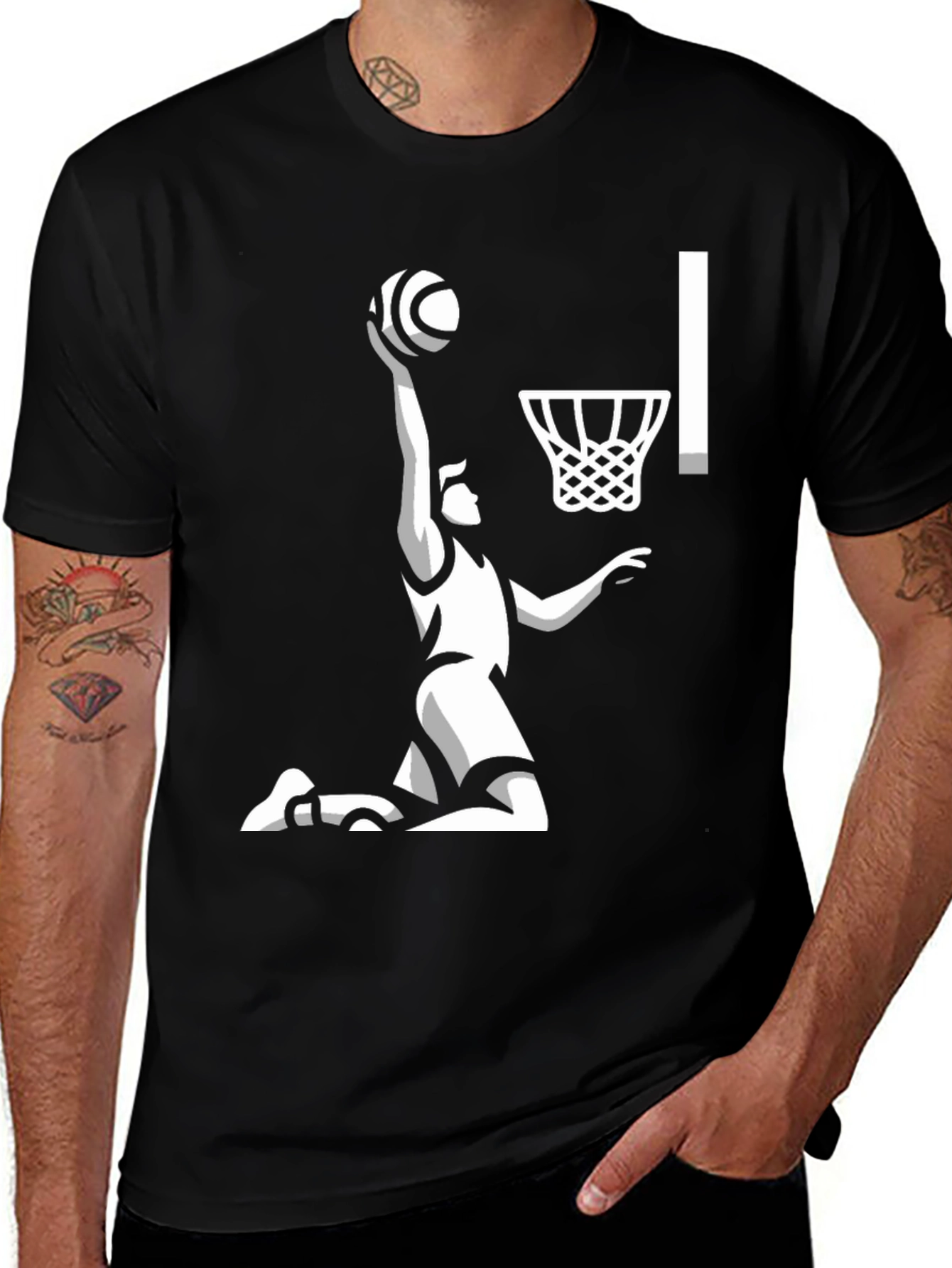 Variant 11 of Basketball Dunk Graphic Tee - Black Cotton Shirt