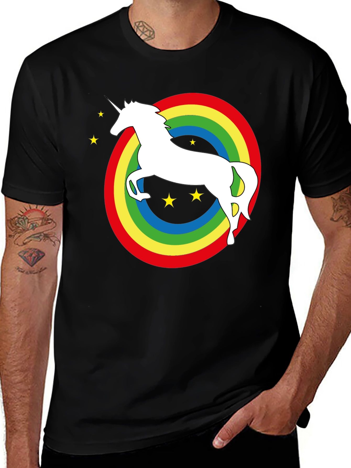 Variant 25 of Rainbow Unicorn Graphic Tee - Black Cotton T-Shirt