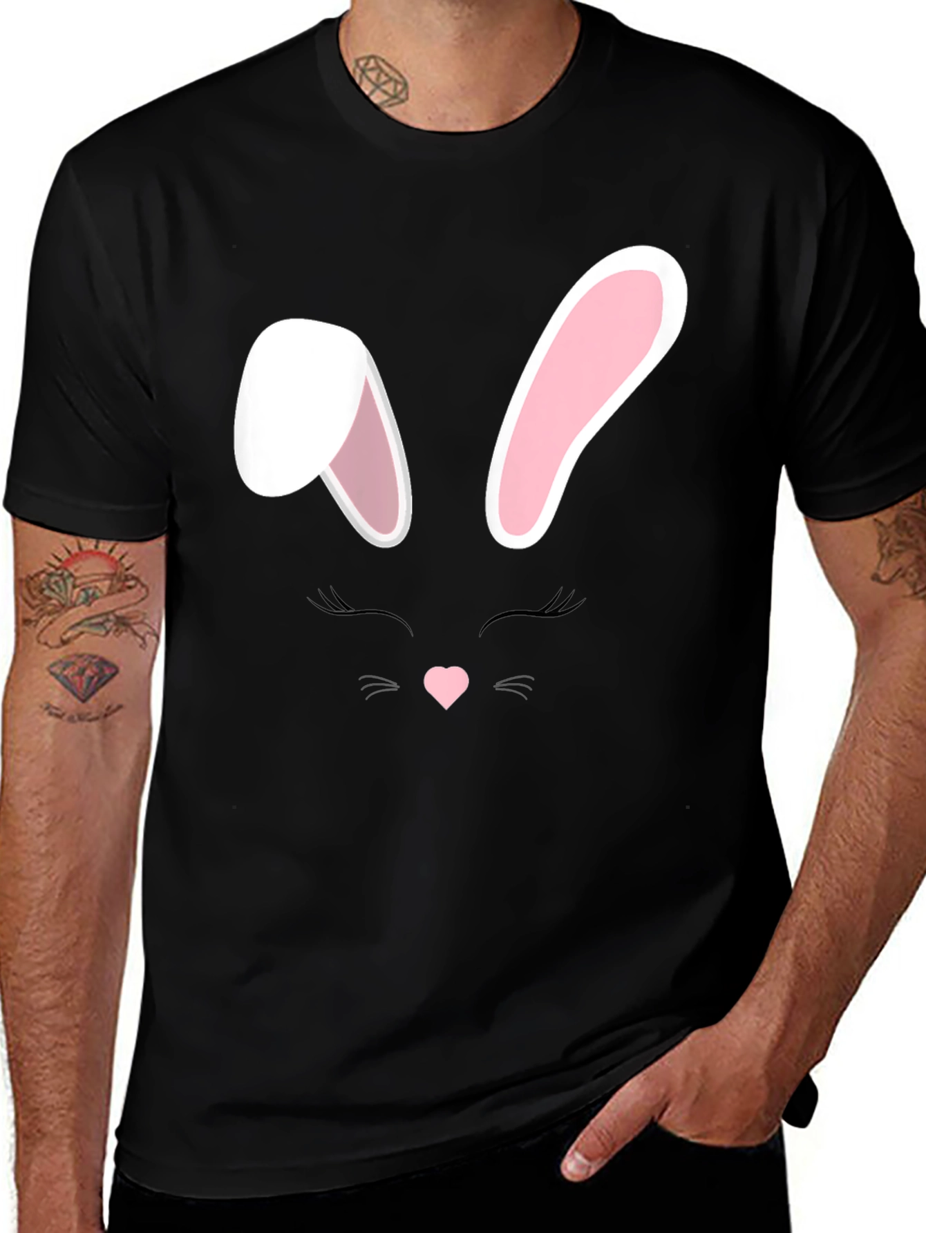 Variant 6 of Bunny Face Graphic Tee - Black Cotton T-Shirt