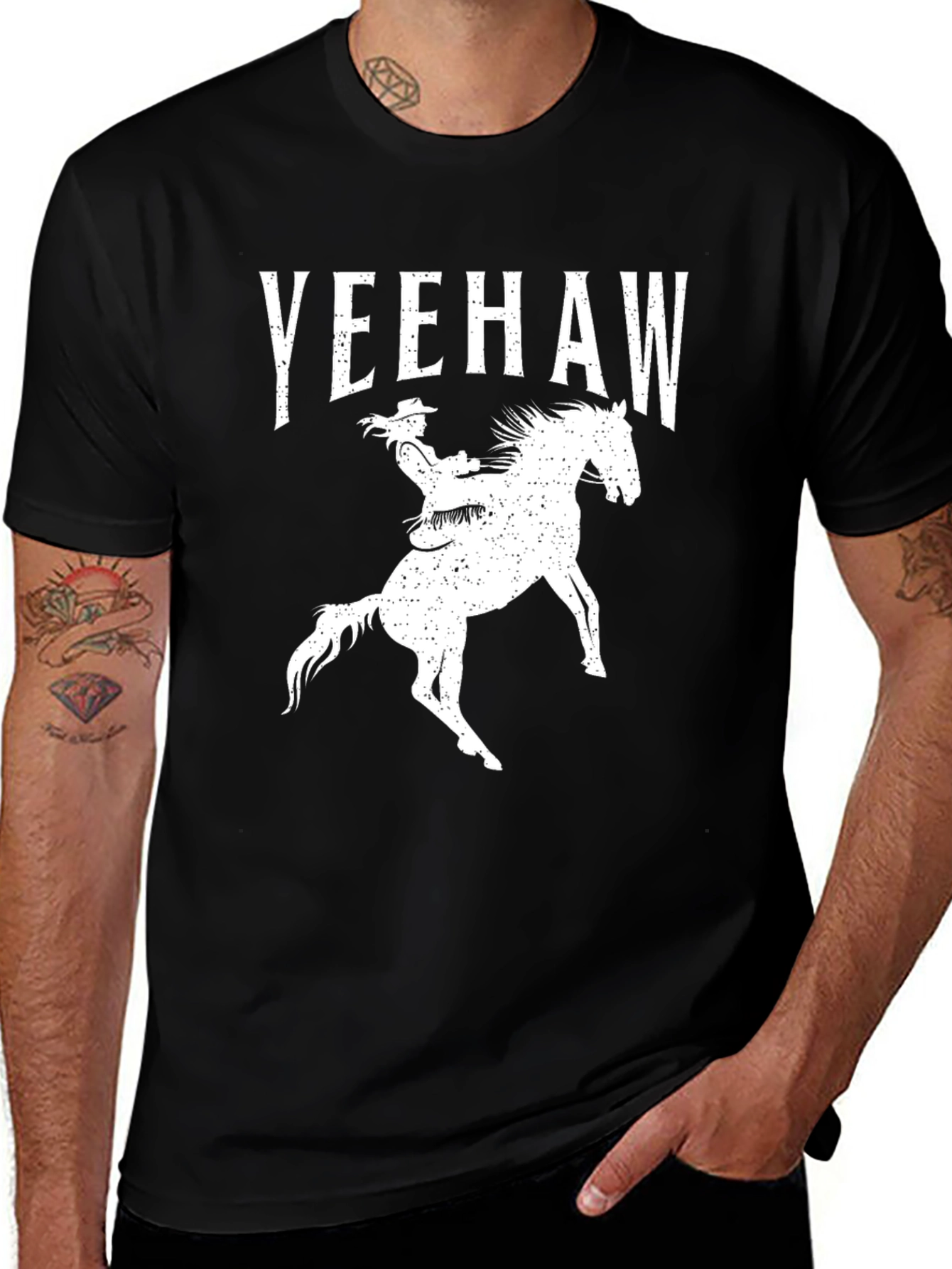 Variant 5 of Yeehaw Cowboy Riding Horse Graphic Tee - Black