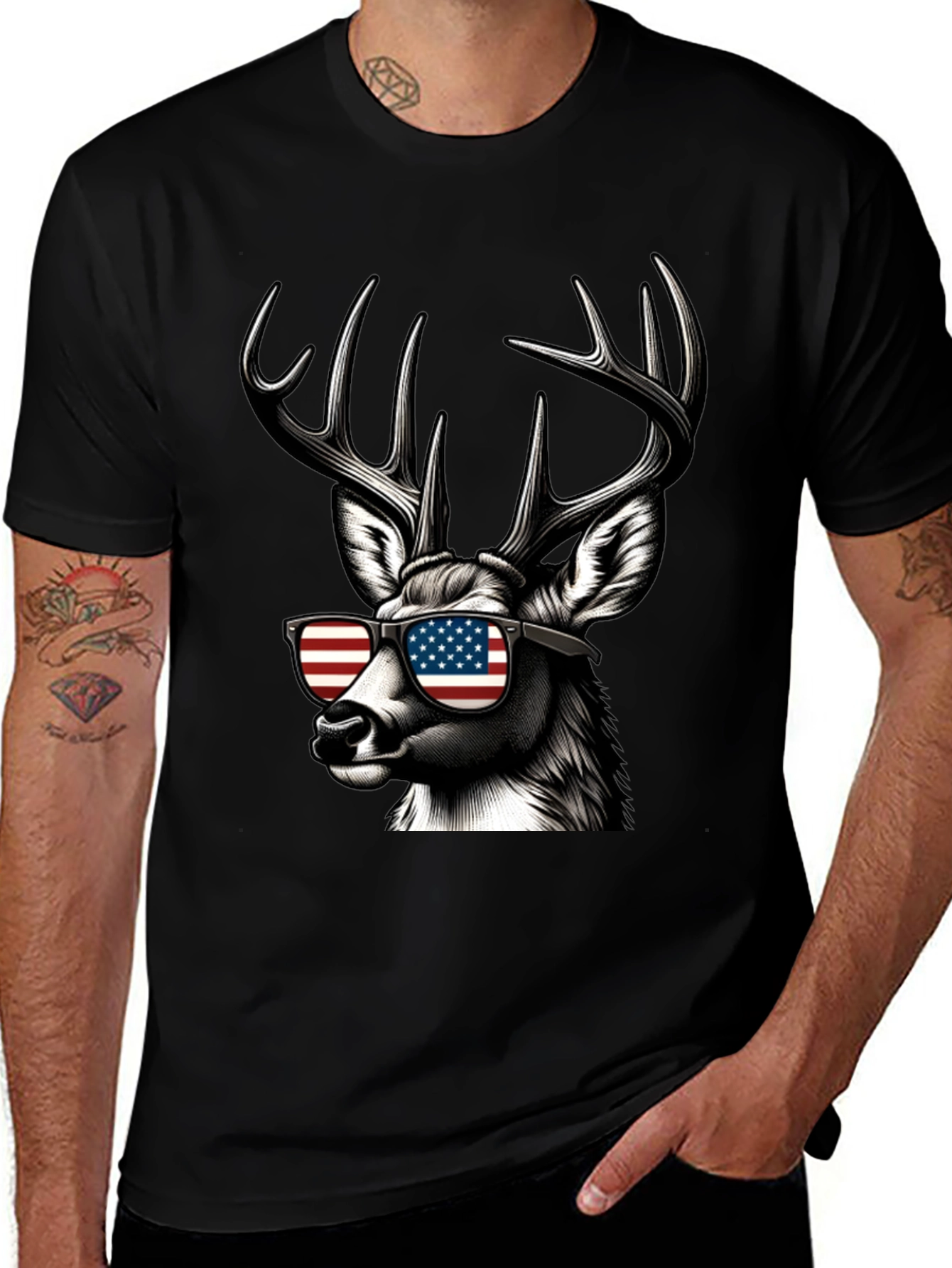 Variant 25 of Patriotic Deer T-Shirt - American Flag Sunglasses