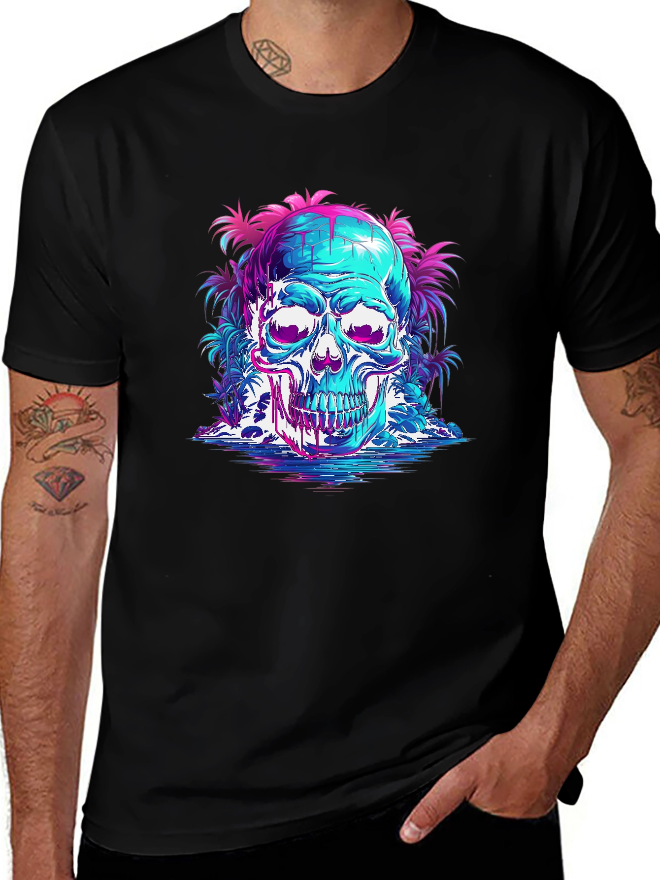 Variant 5 of Skull & Palms Black T-Shirt - Unique Graphic Tee