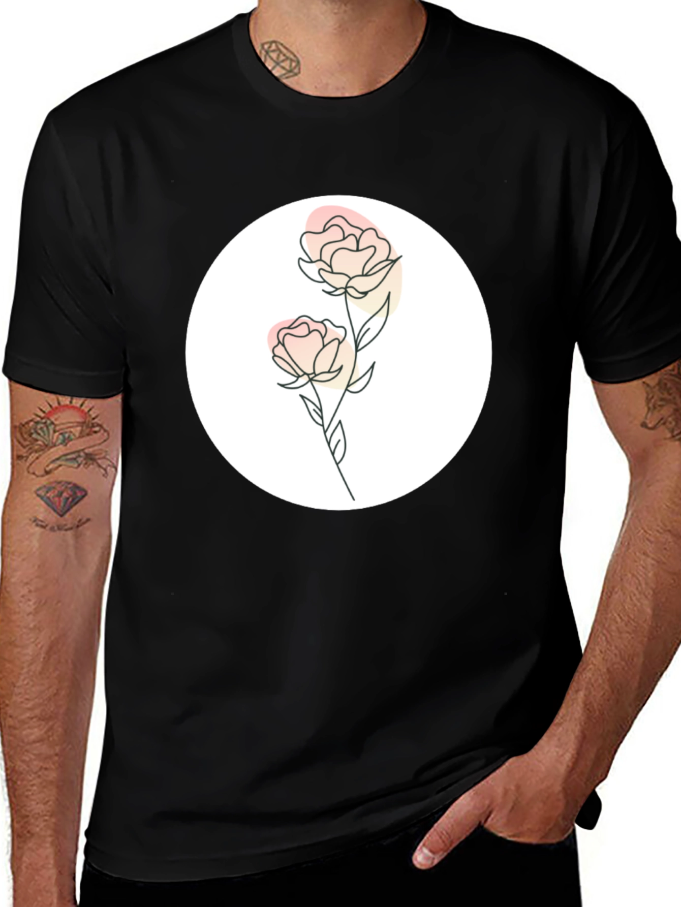 Variant 13 of Floral Graphic Print Black Tee