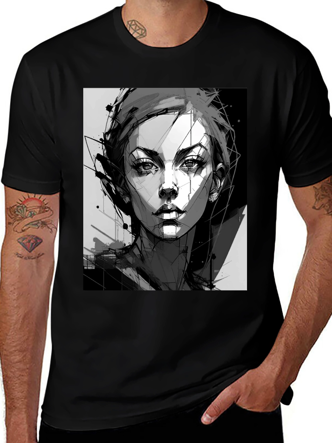 Variant 14 of Abstract Woman Graphic Black Tee