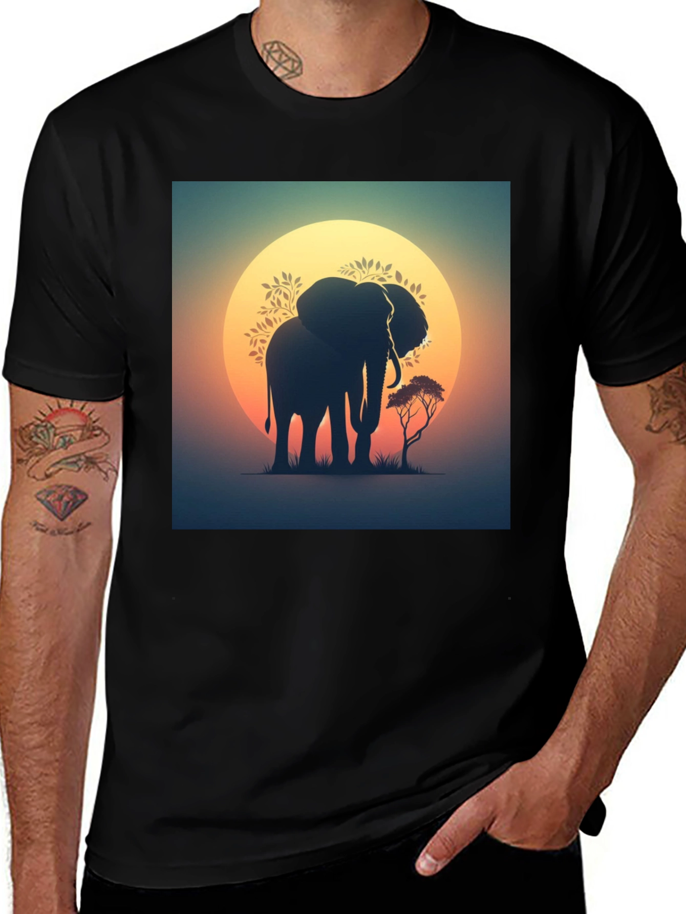 Variant 20 of Sunset Elephant Graphic Tee - Black