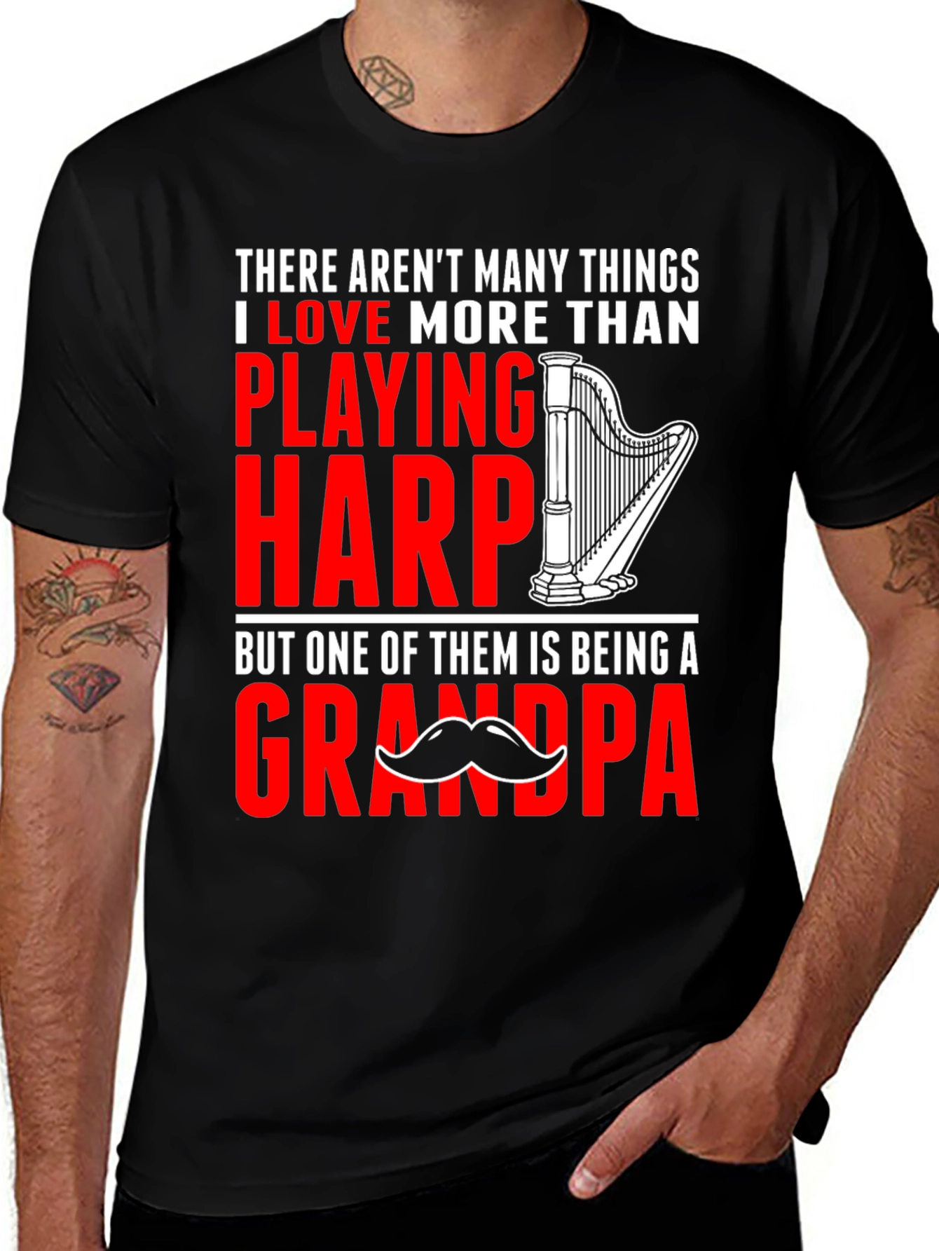 Variant 7 of Harp & Grandpa T-Shirt: Musician Grandfather Gift