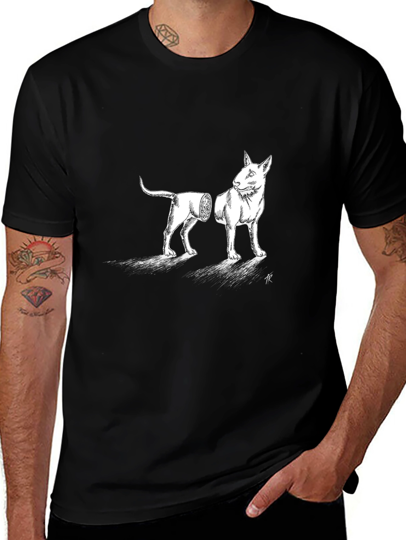 Variant 11 of Surreal Bull Terrier Graphic Tee - Black Cotton Blend