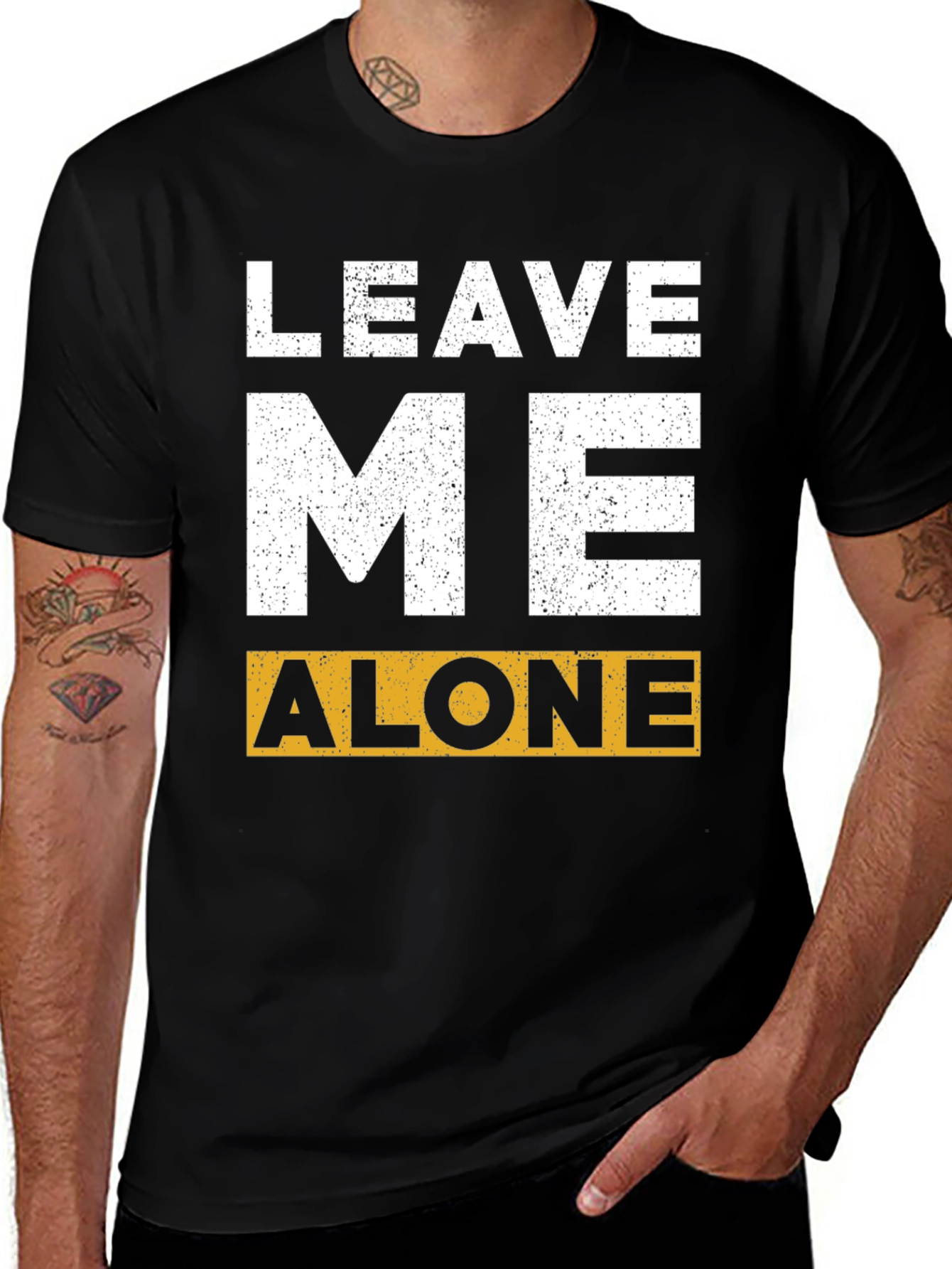 Variant 7 of Leave Me Alone Graphic T-Shirt - Black Cotton Tee