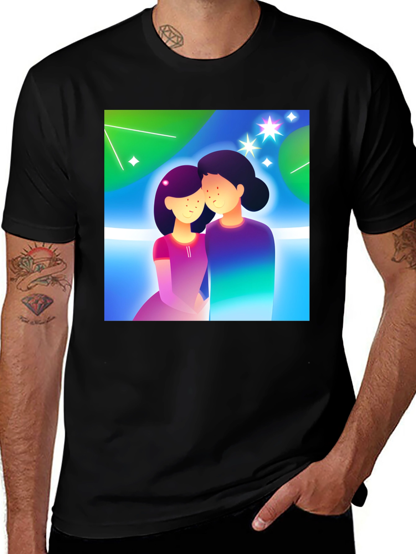 Variant 5 of Romantic Couple Graphic Tee - Unisex Black T-Shirt