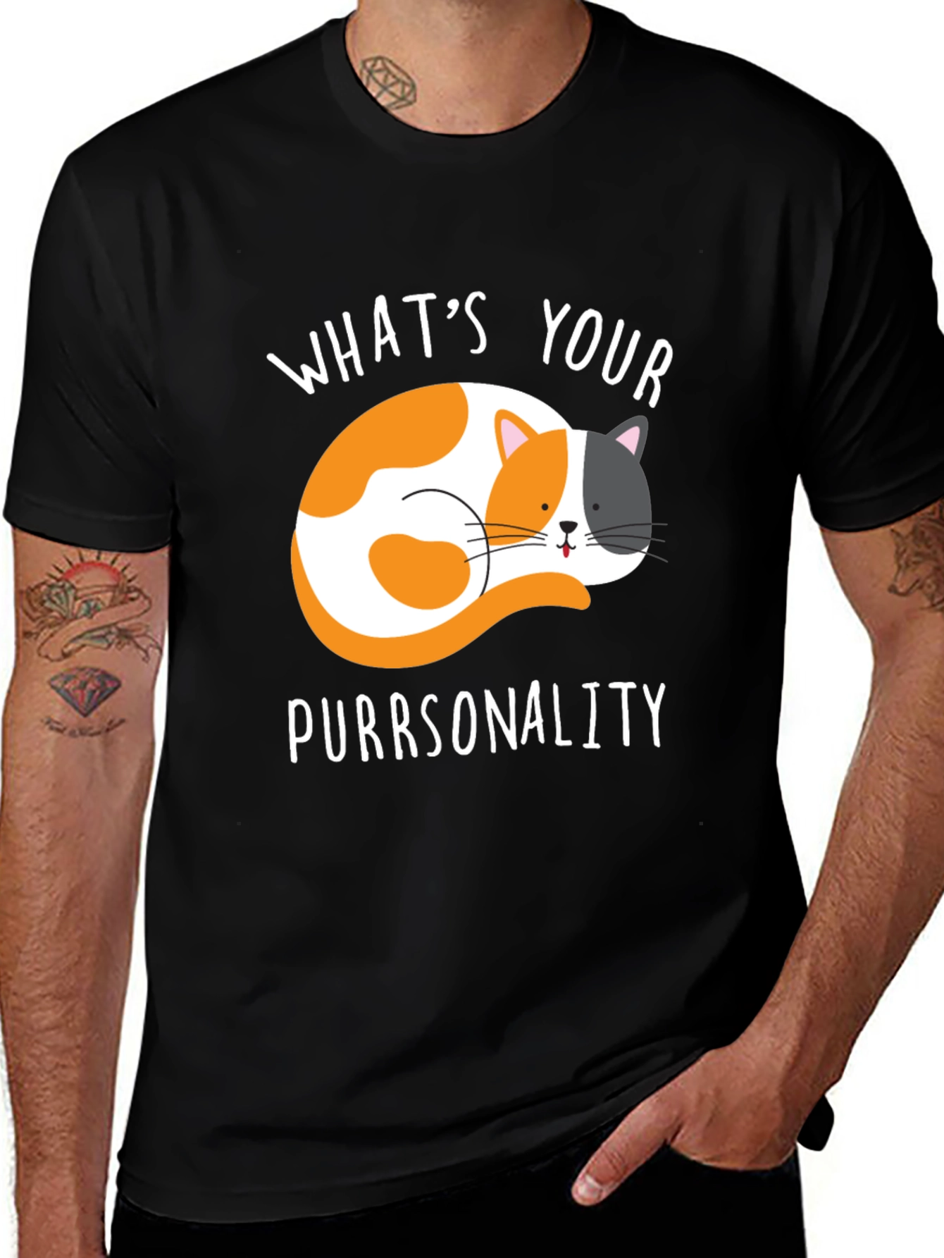 Variant 26 of Purrsonality Cat Graphic Tee - Black Cotton T-Shirt