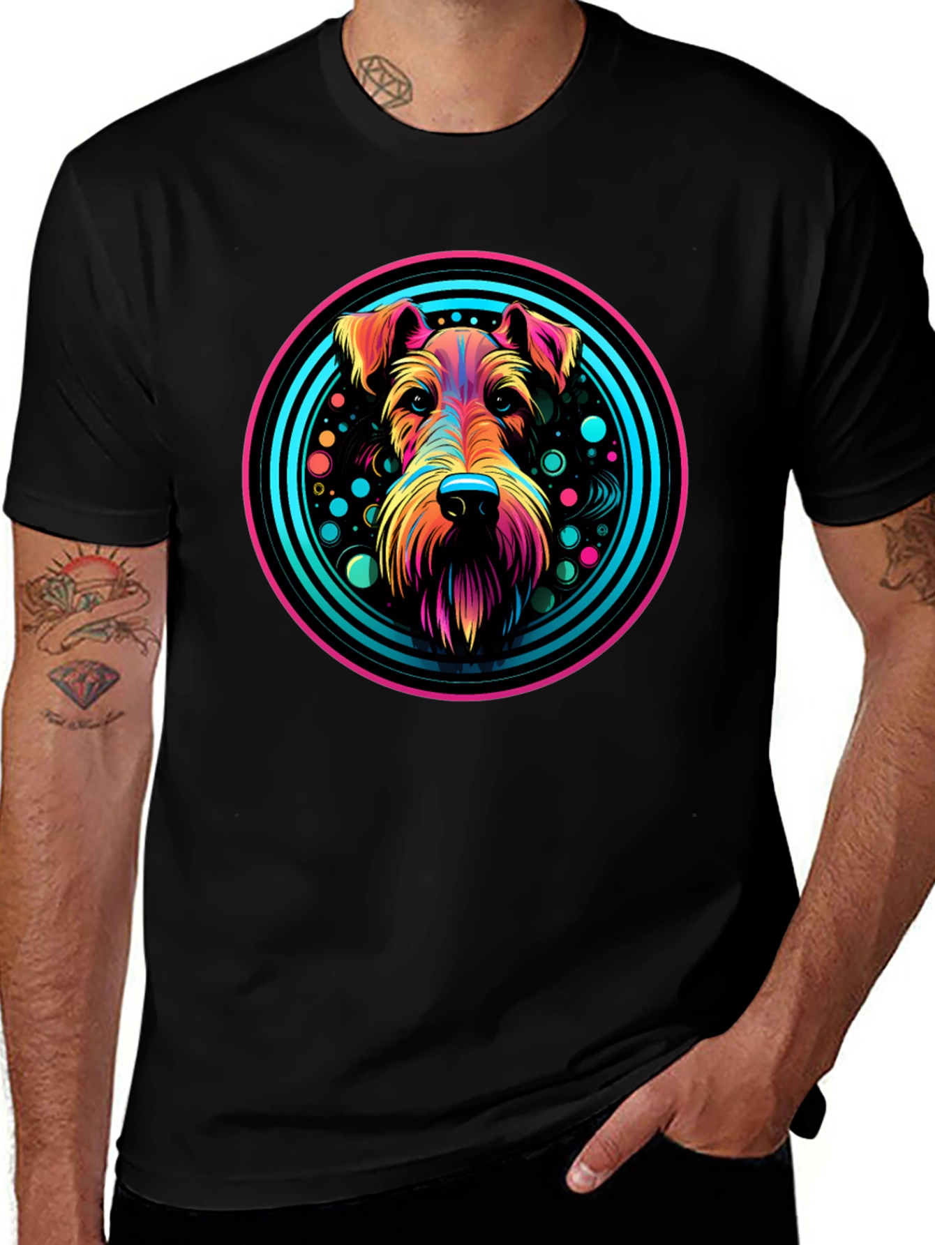 Variant 4 of Vibrant Dog Graphic Tee - Colorful Pup Design