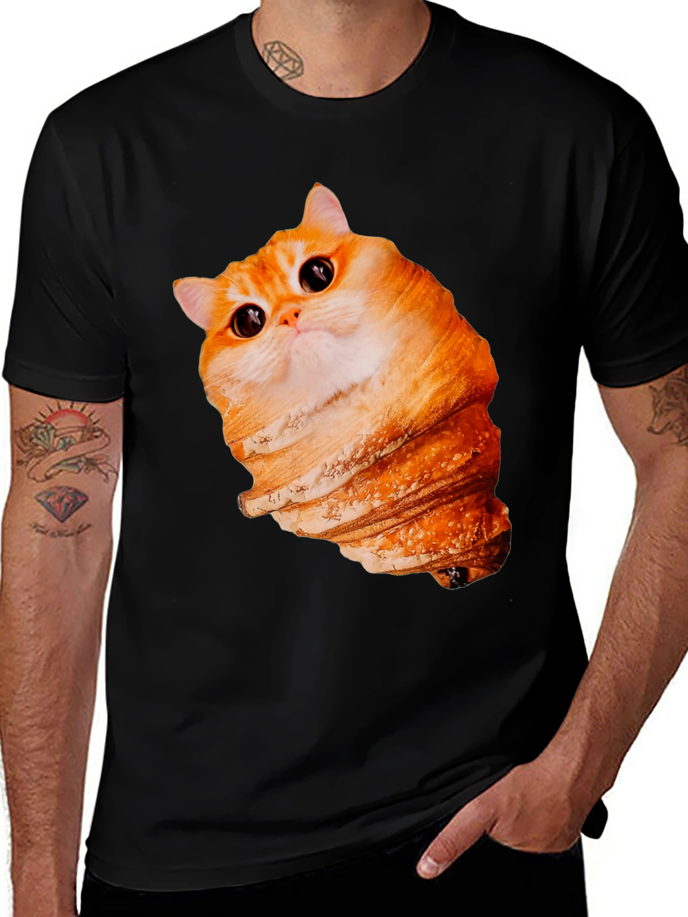 Variant 18 of Cat Croissant Graphic T-Shirt - Funny Food Tee