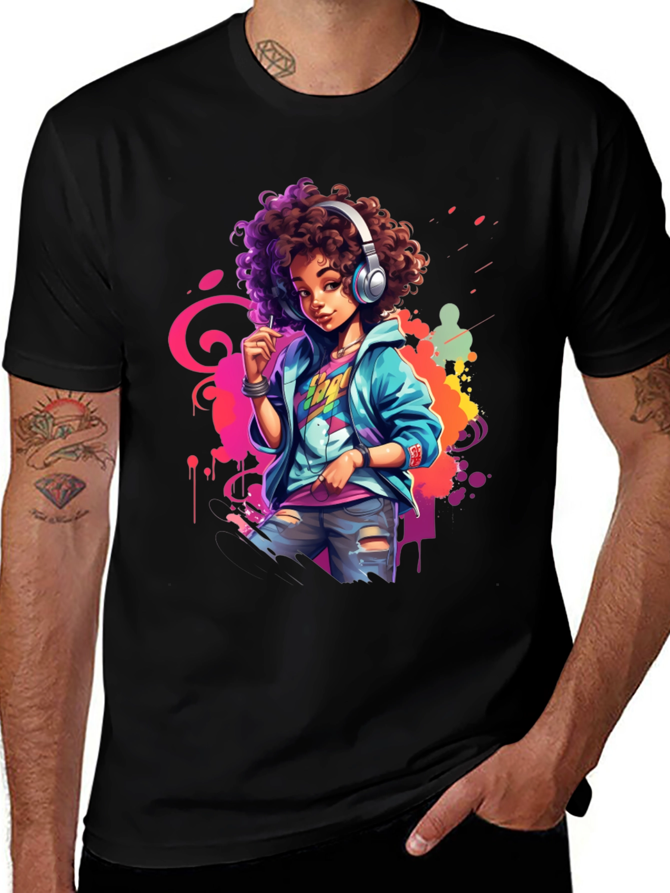 Variant 25 of Funky Afro Girl Graphic Tee - Black