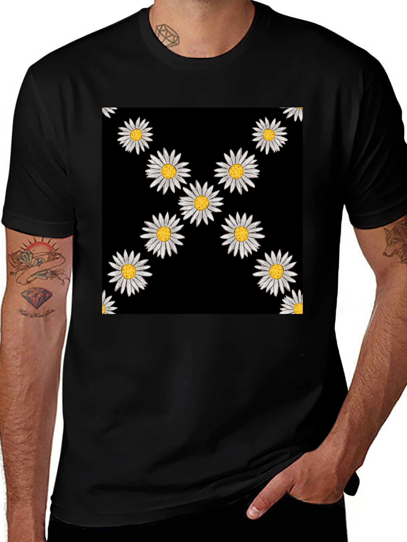 Variant 26 of Daisy Pattern Black T-Shirt