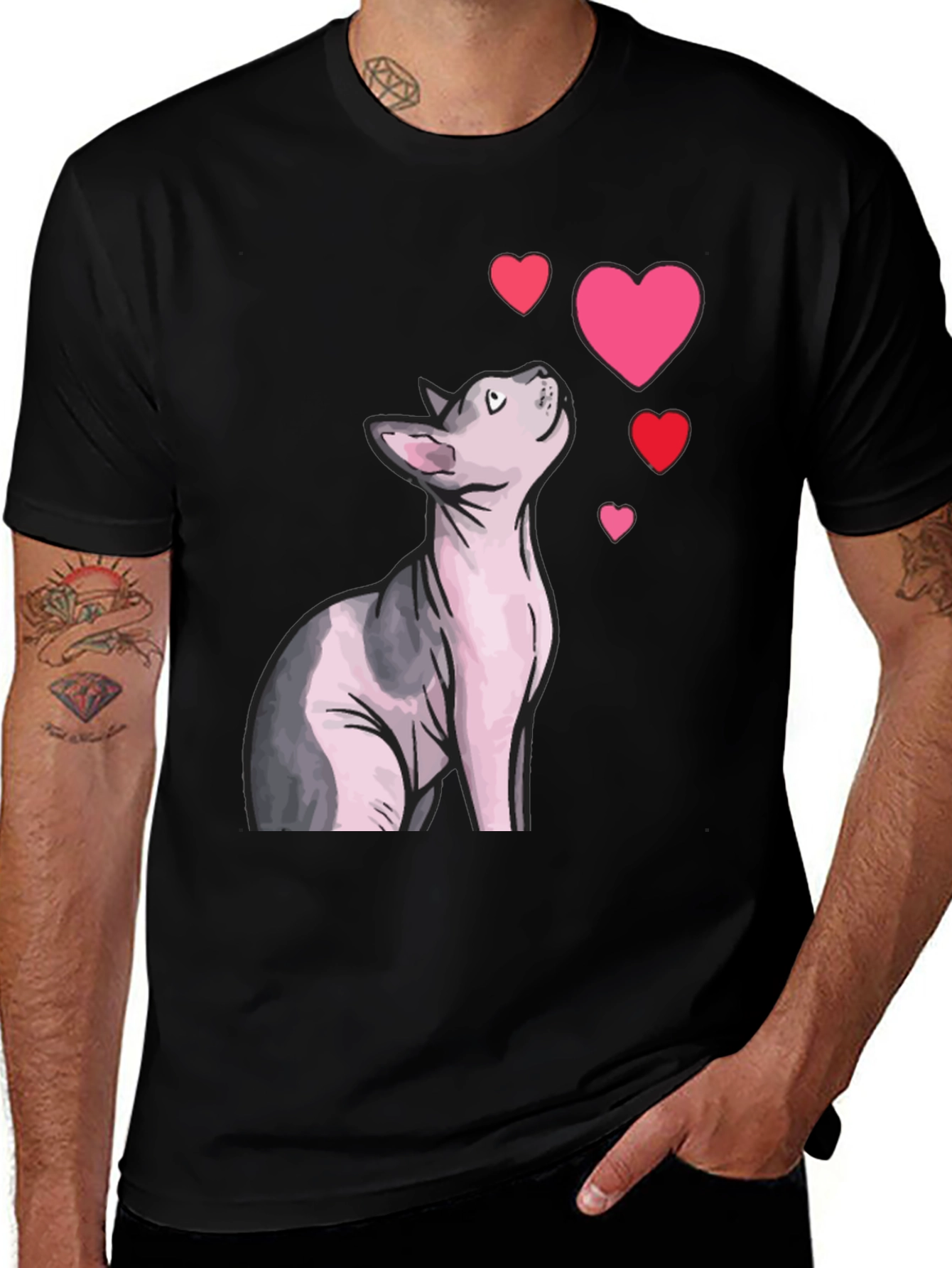 Variant 25 of Sphynx Cat Lover T-Shirt with Hearts - Unisex Valentine's Day Tee