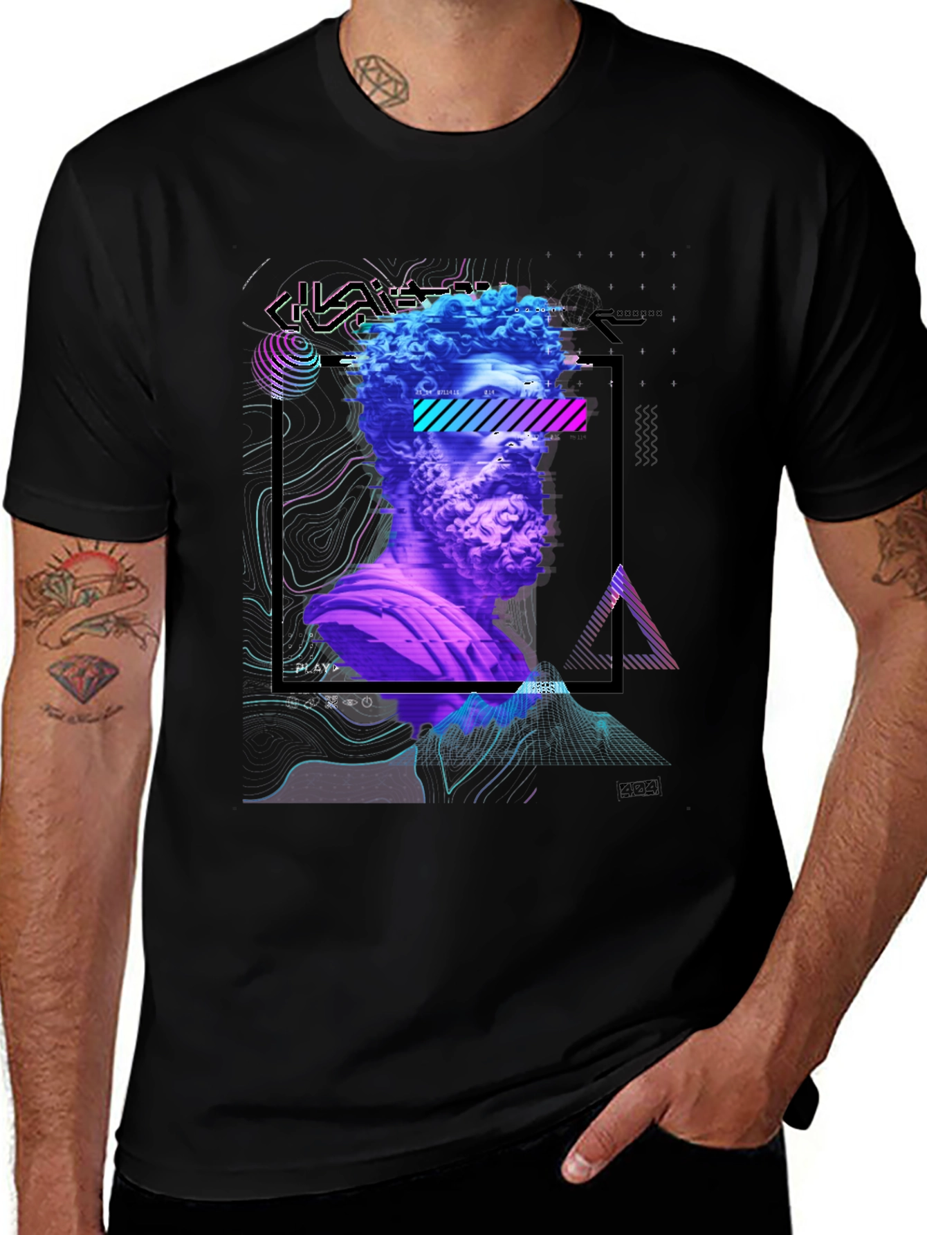 Variant 29 of Statue Head Glitch Art Graphic Tee