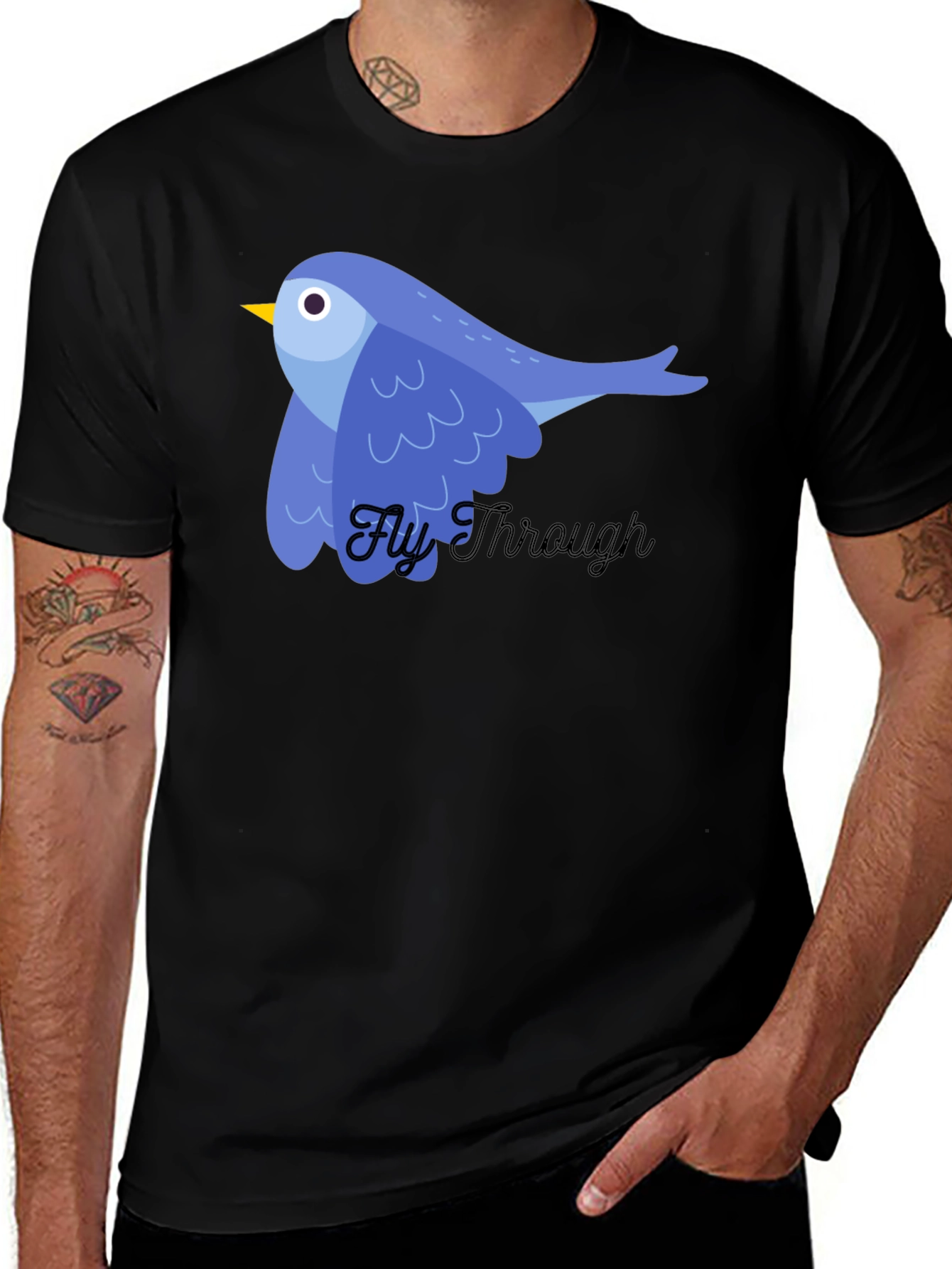 Blue Bird 'Fly Through' Graphic Tee - Black Cotton T-Shirt