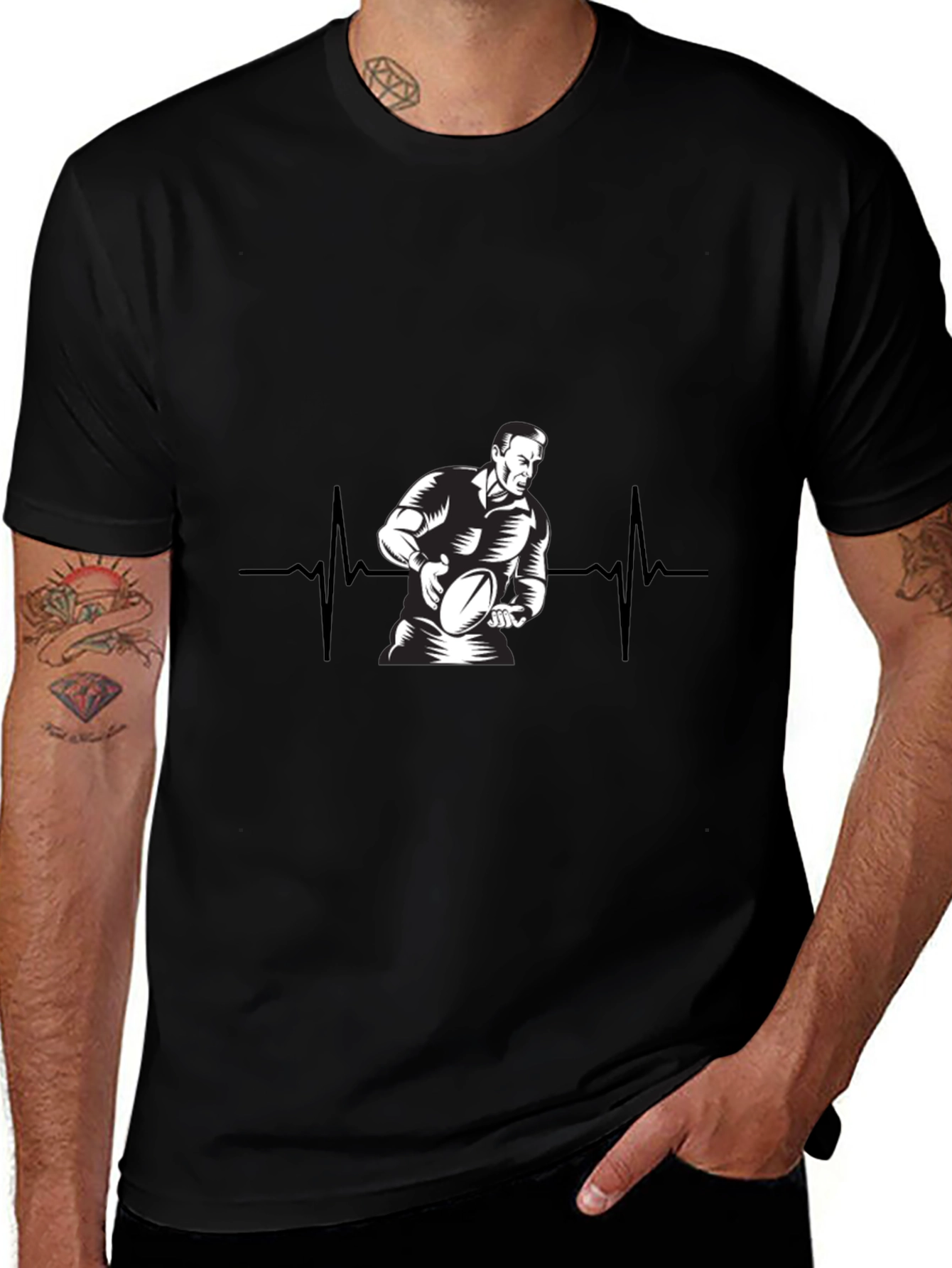 Variant 24 of Rugby Heartbeat Black T-Shirt