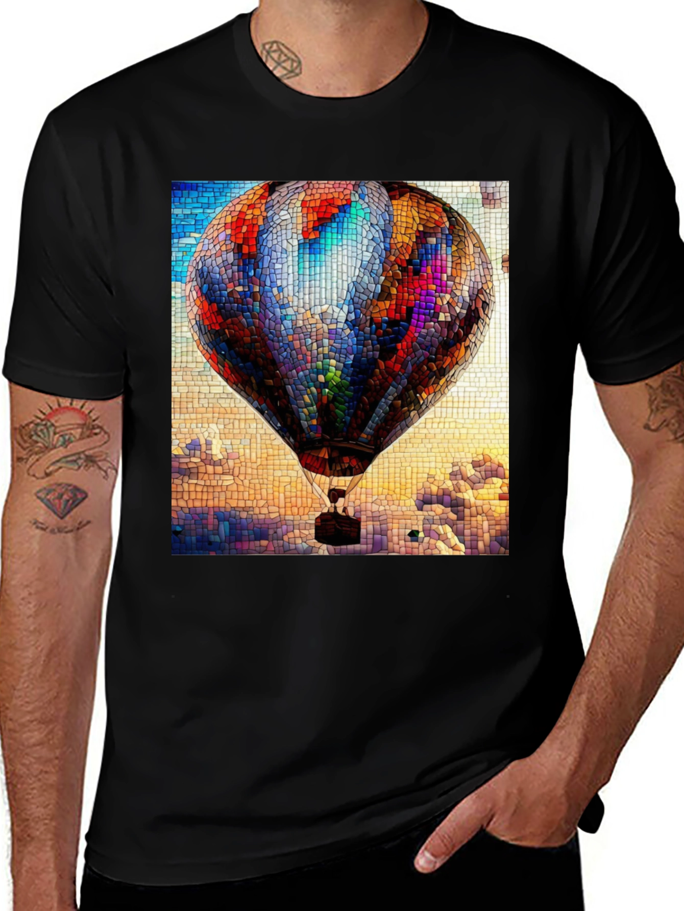 Variant 12 of Hot Air Balloon Stained Glass Graphic T-Shirt