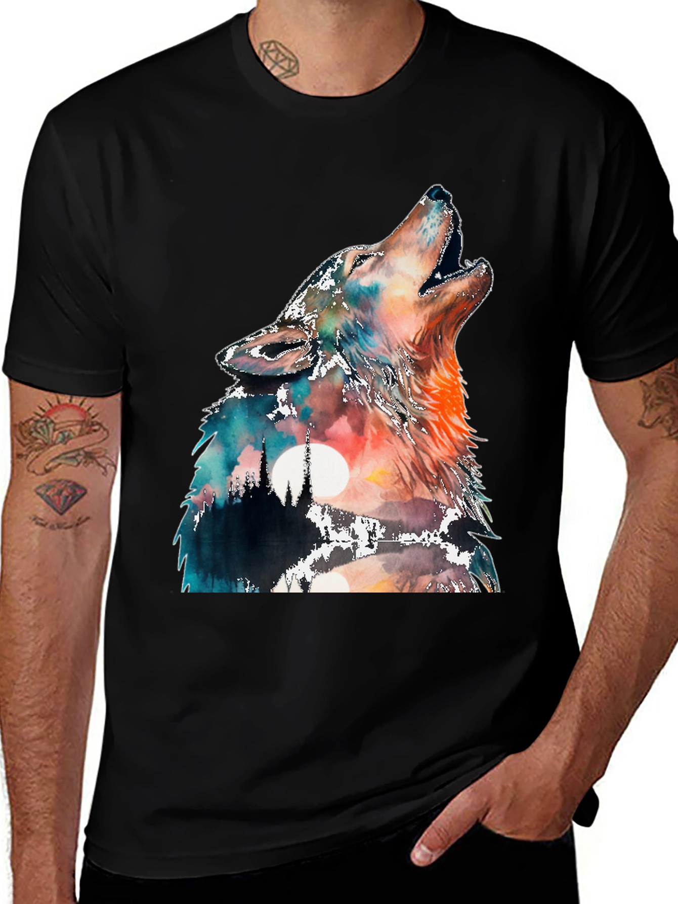 Variant 28 of Watercolor Wolf Graphic Tee - Unique Animal Design