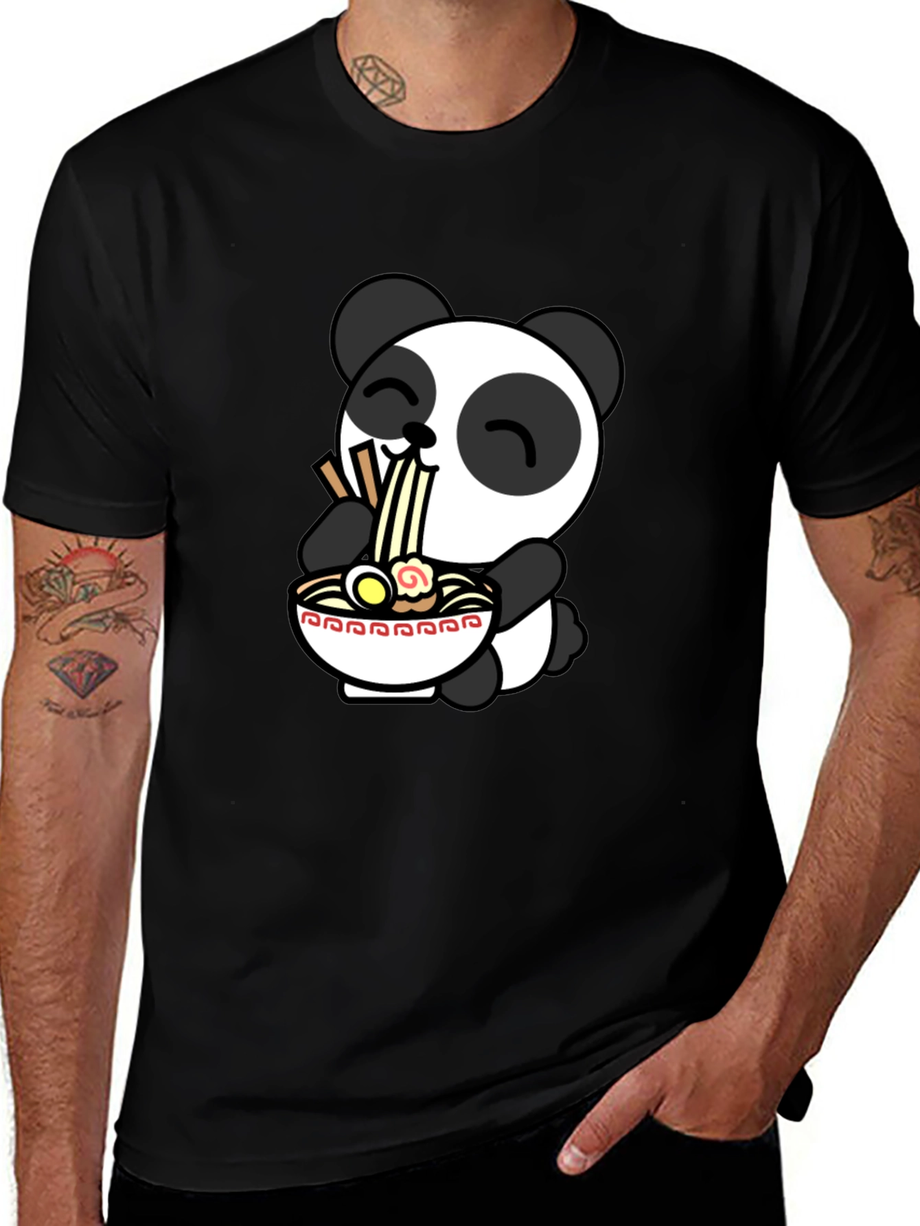 Cute Panda Ramen T-Shirt - Black