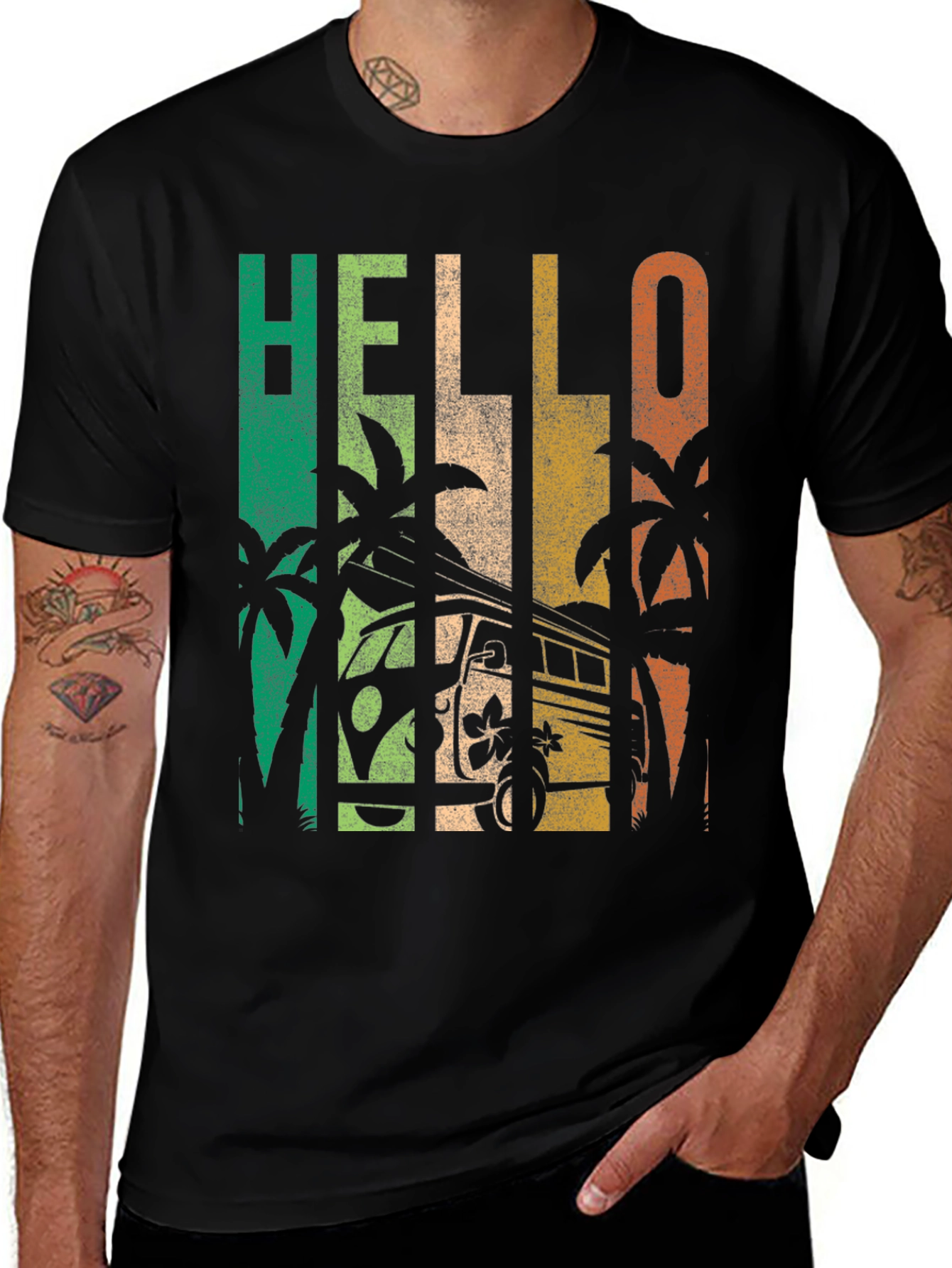 Variant 9 of Hello Summer T-Shirt - Retro Van Palm Tree Graphic