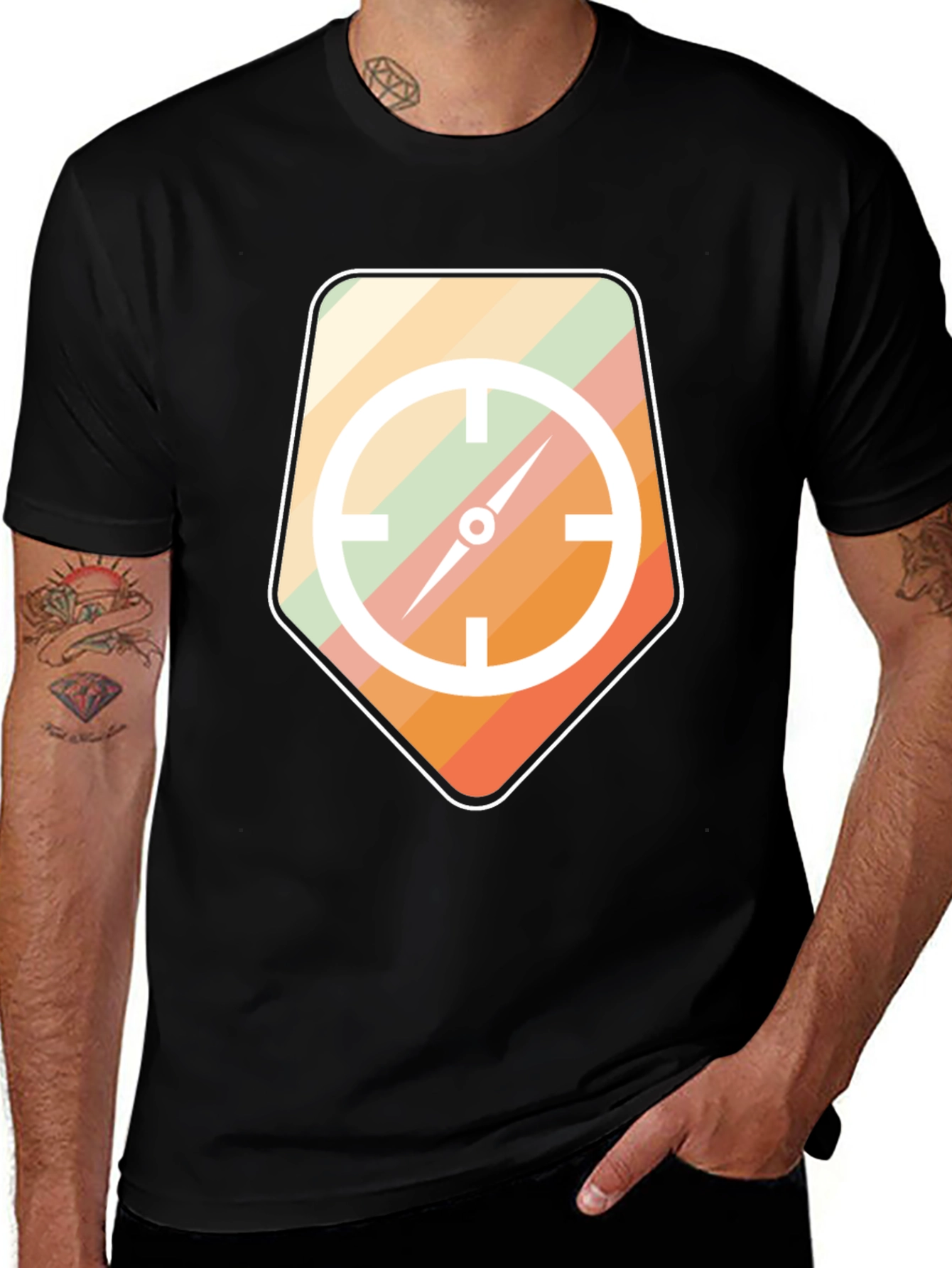 Variant 7 of Retro Compass Graphic Tee - Men's Black T-Shirt